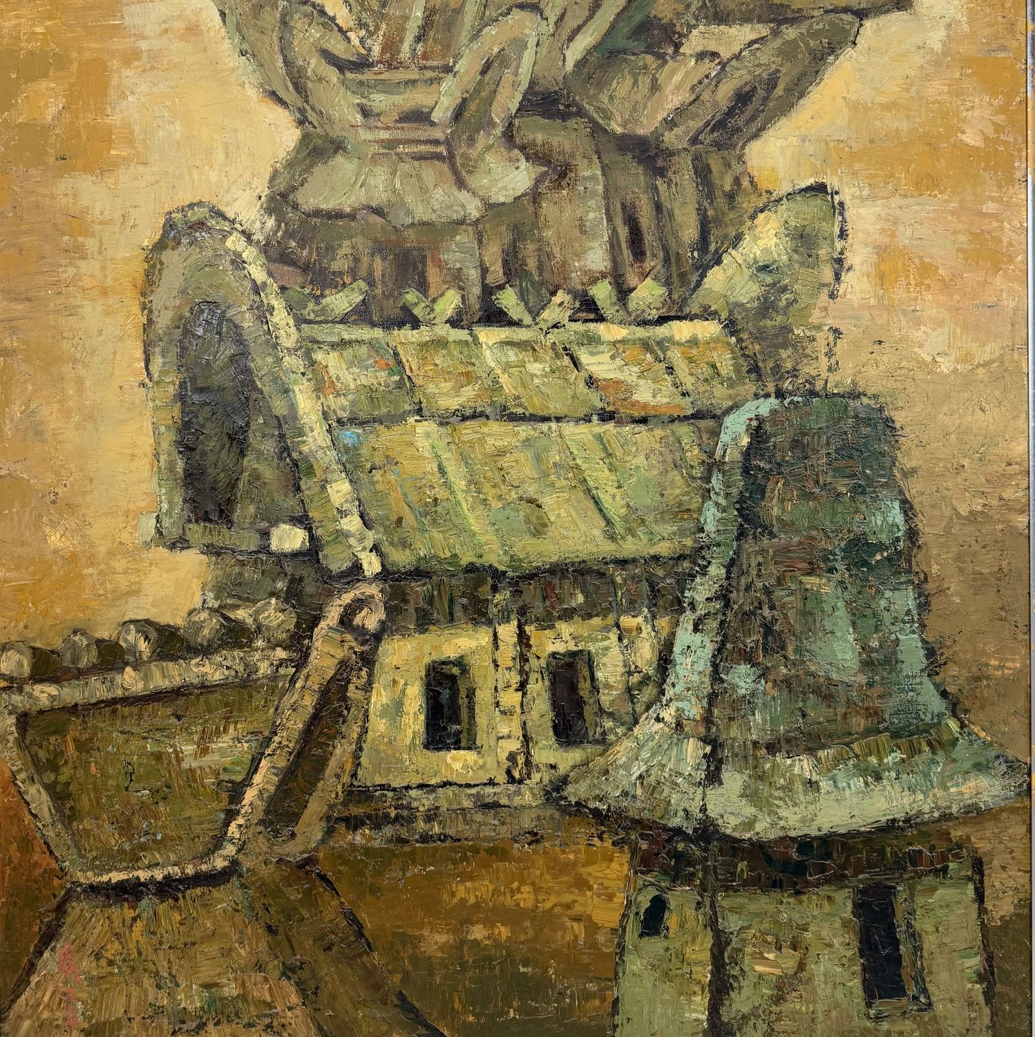 Monumentaal Japans Olieverfschilderij, ‘Nest’, Takahashi, 1982