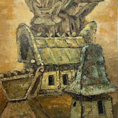 Monumentaal Japans Olieverfschilderij, ‘Nest’, Takahashi, 1982