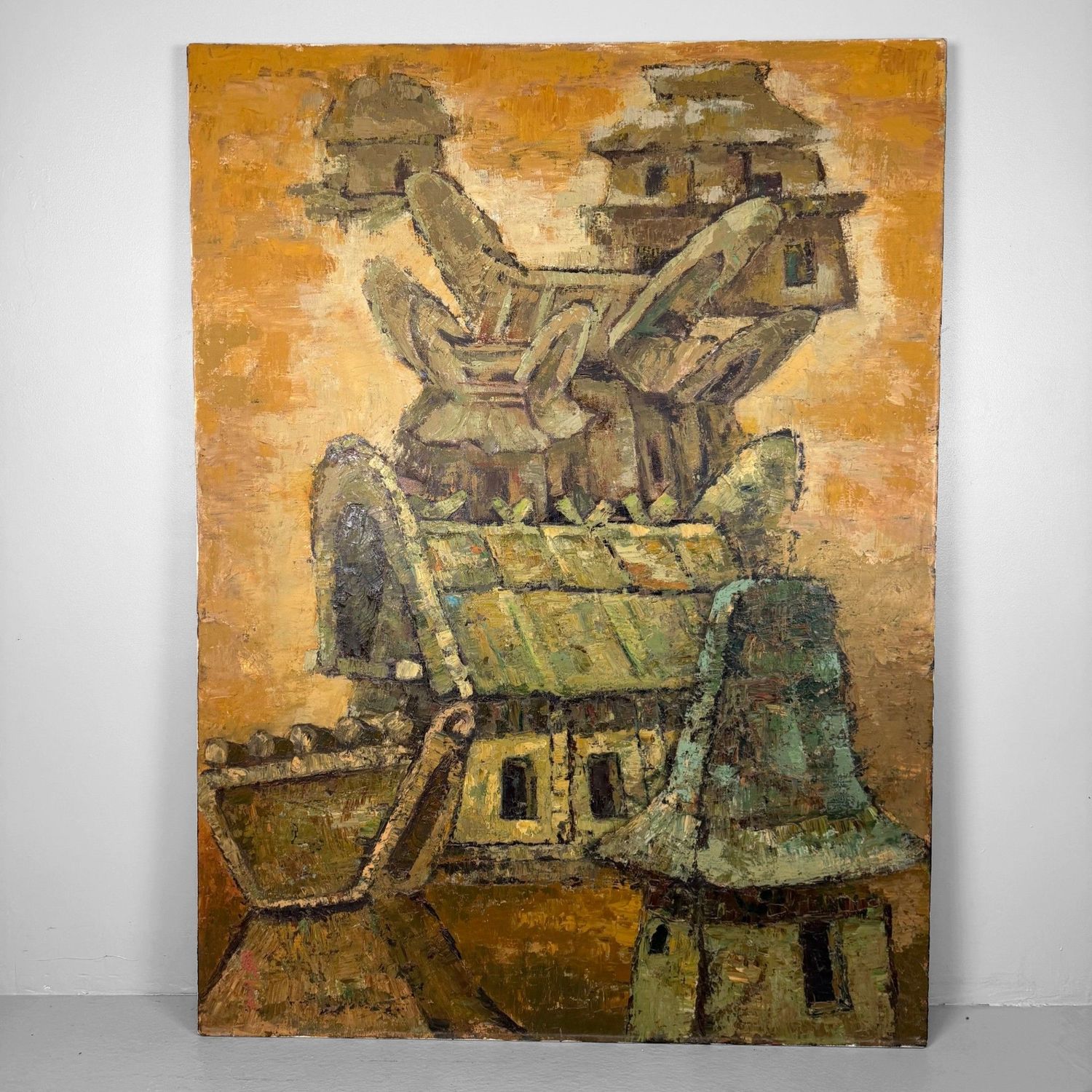 Monumentaal Japans Olieverfschilderij, ‘Nest’, Takahashi, 1982