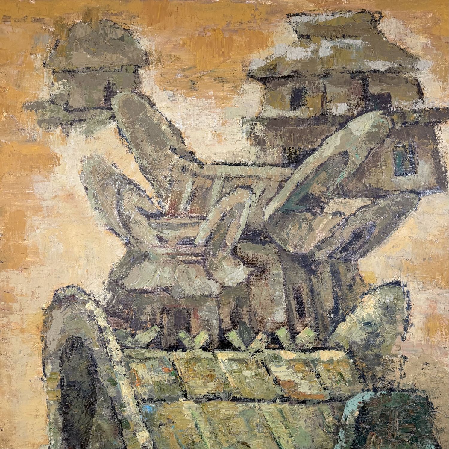 Monumentaal Japans Olieverfschilderij, ‘Nest’, Takahashi, 1982