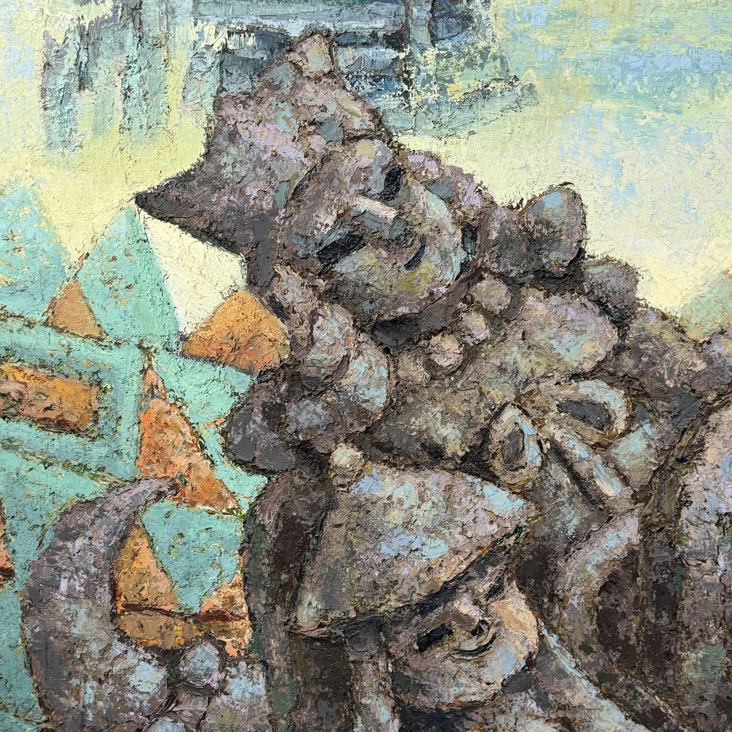Japans Olieverfschilderij met Haniwa-figuren, Takahashi, 1980s
