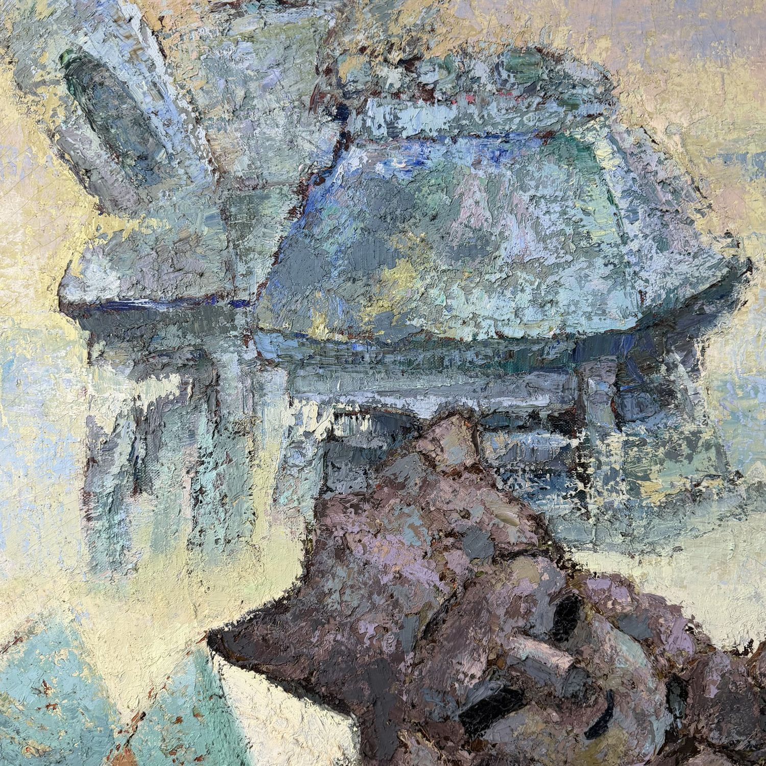 Japans Olieverfschilderij met Haniwa-figuren, Takahashi, 1980s