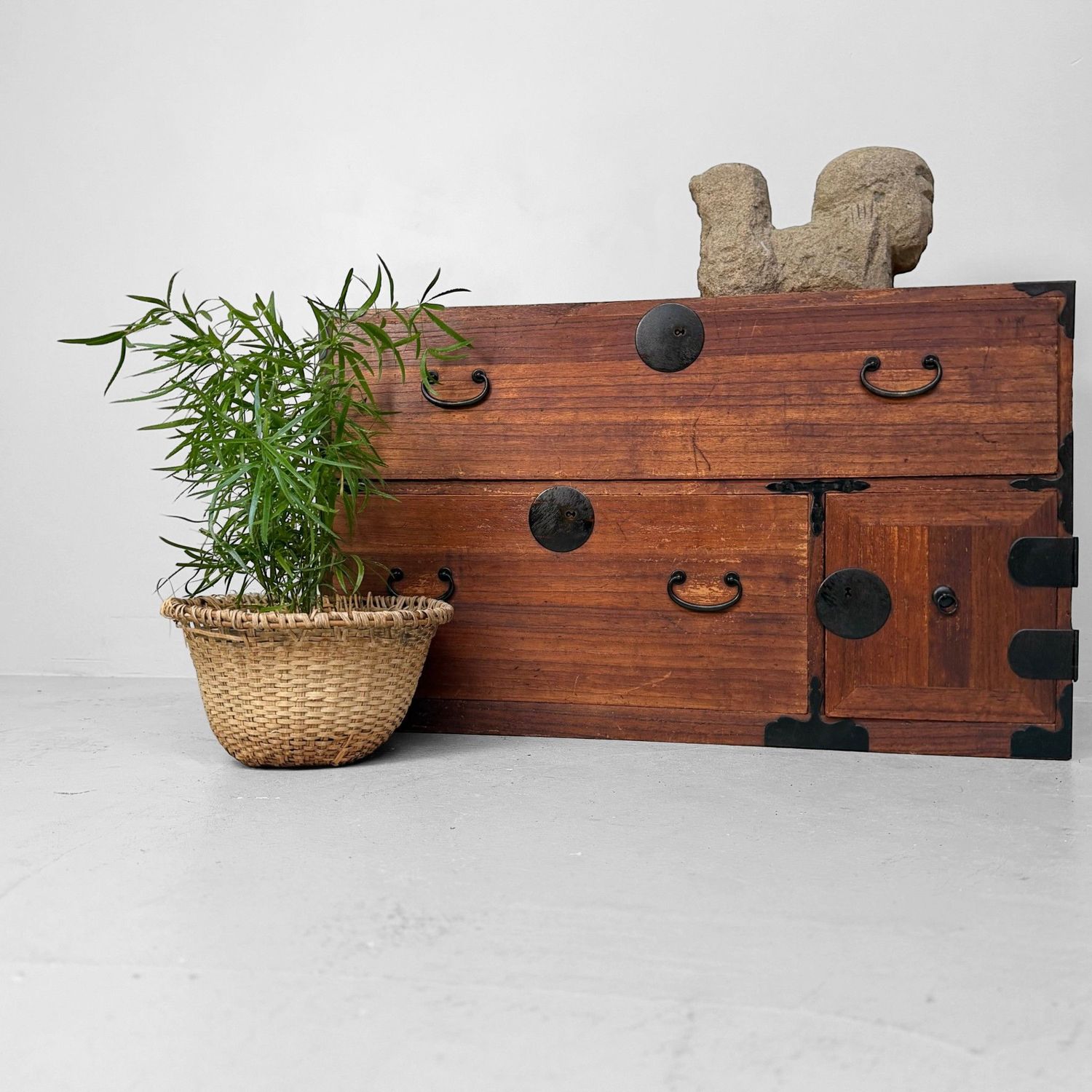 Minimalist Japanese Low Tansu, Storage Cabinet, 1890–1910