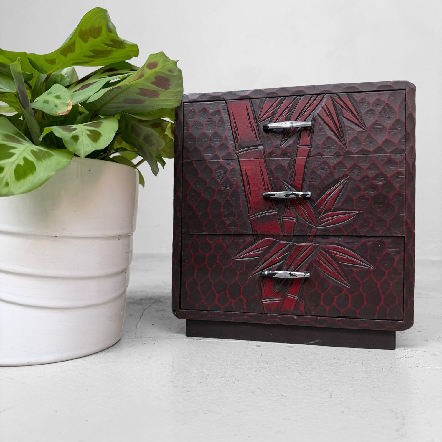 Japanese Kamakura-bori Haribako ‘Bamboo’, Small Storage Cabinet, 1960s