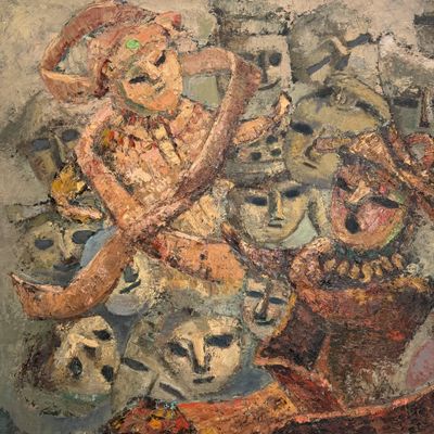 Japanese Oil Painting, ‘Two Seated Figures’, Takahashi, 1980s