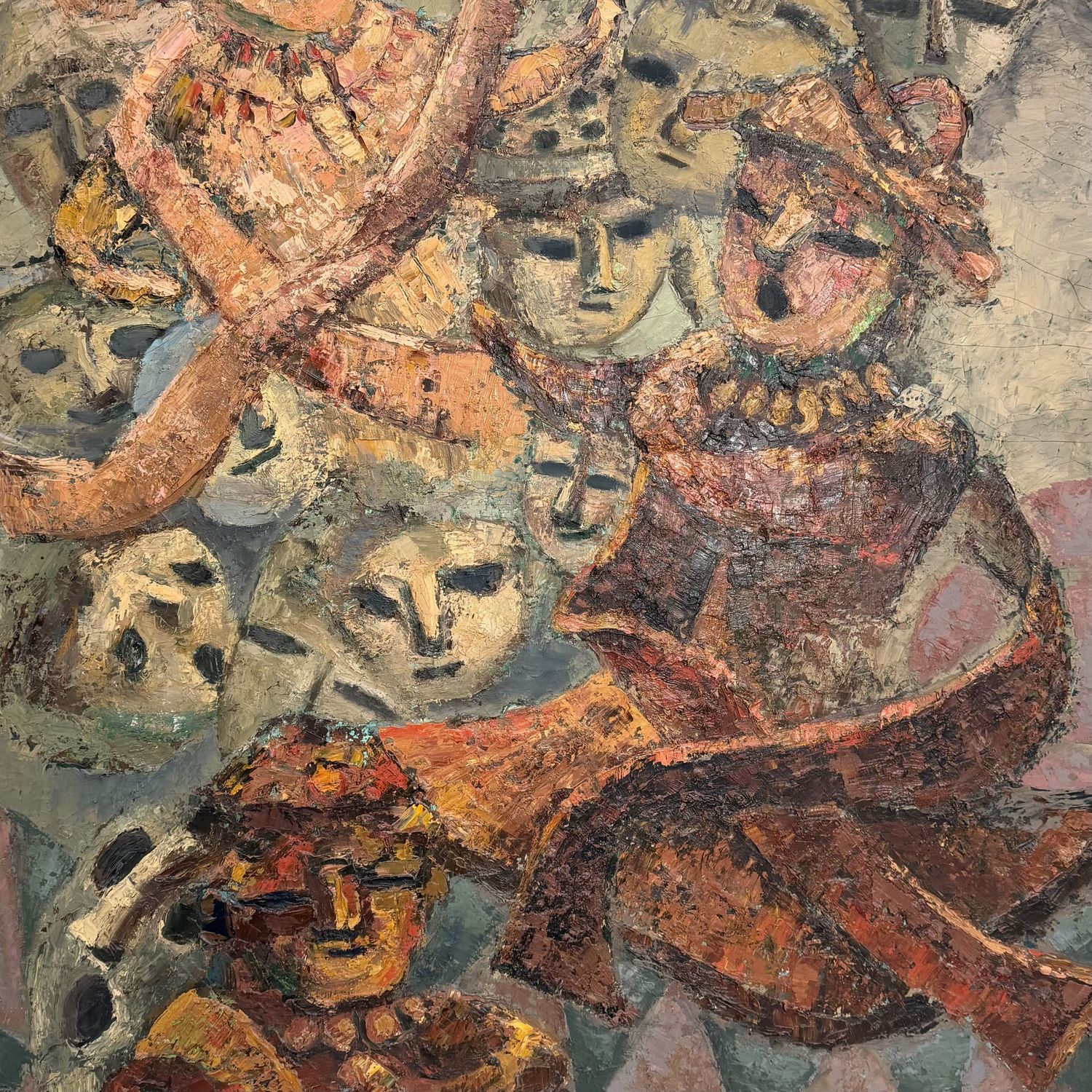 Japans Olieverfschilderij, 'Twee Zittende Figuren’, Takahashi, 1980s