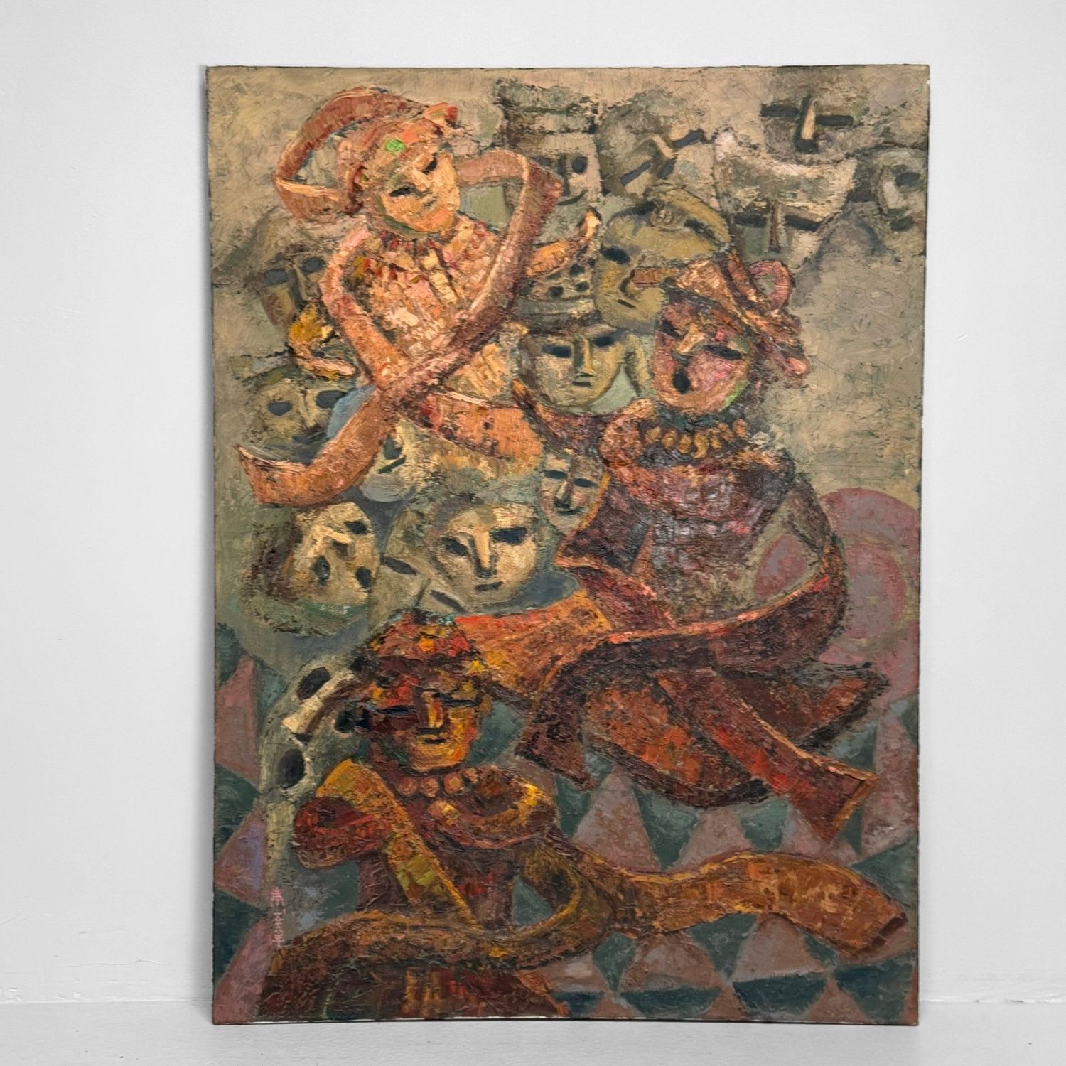 Japans Olieverfschilderij, 'Twee Zittende Figuren’, Takahashi, 1980s