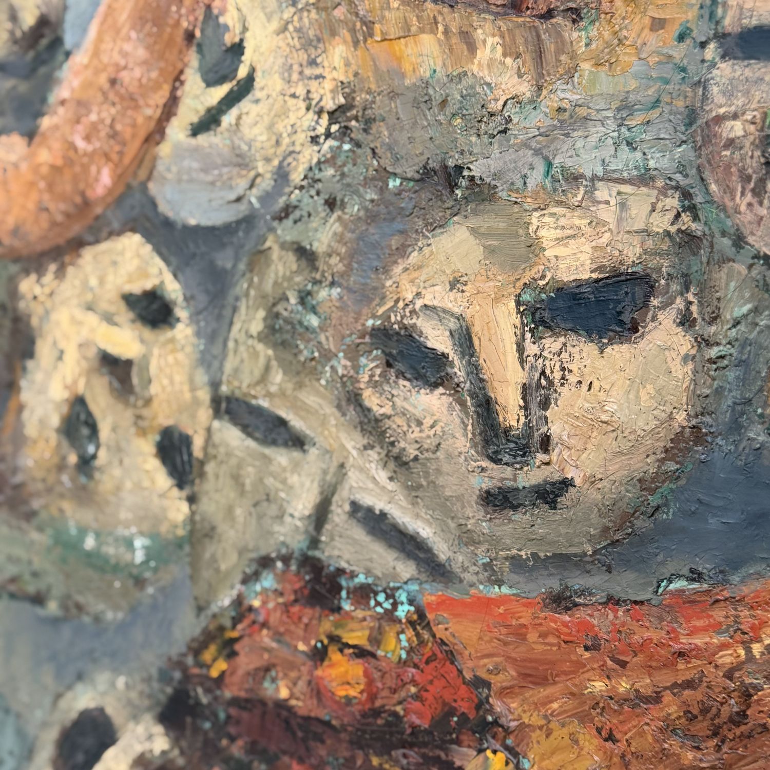 Japans Olieverfschilderij, 'Twee Zittende Figuren’, Takahashi, 1980s