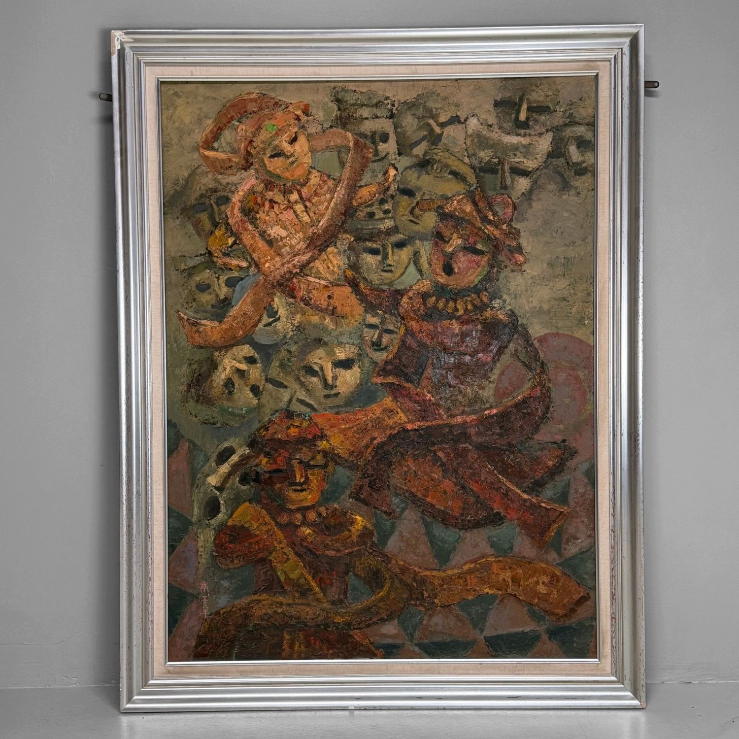 Japans Olieverfschilderij, 'Twee Zittende Figuren’, Takahashi, 1980s