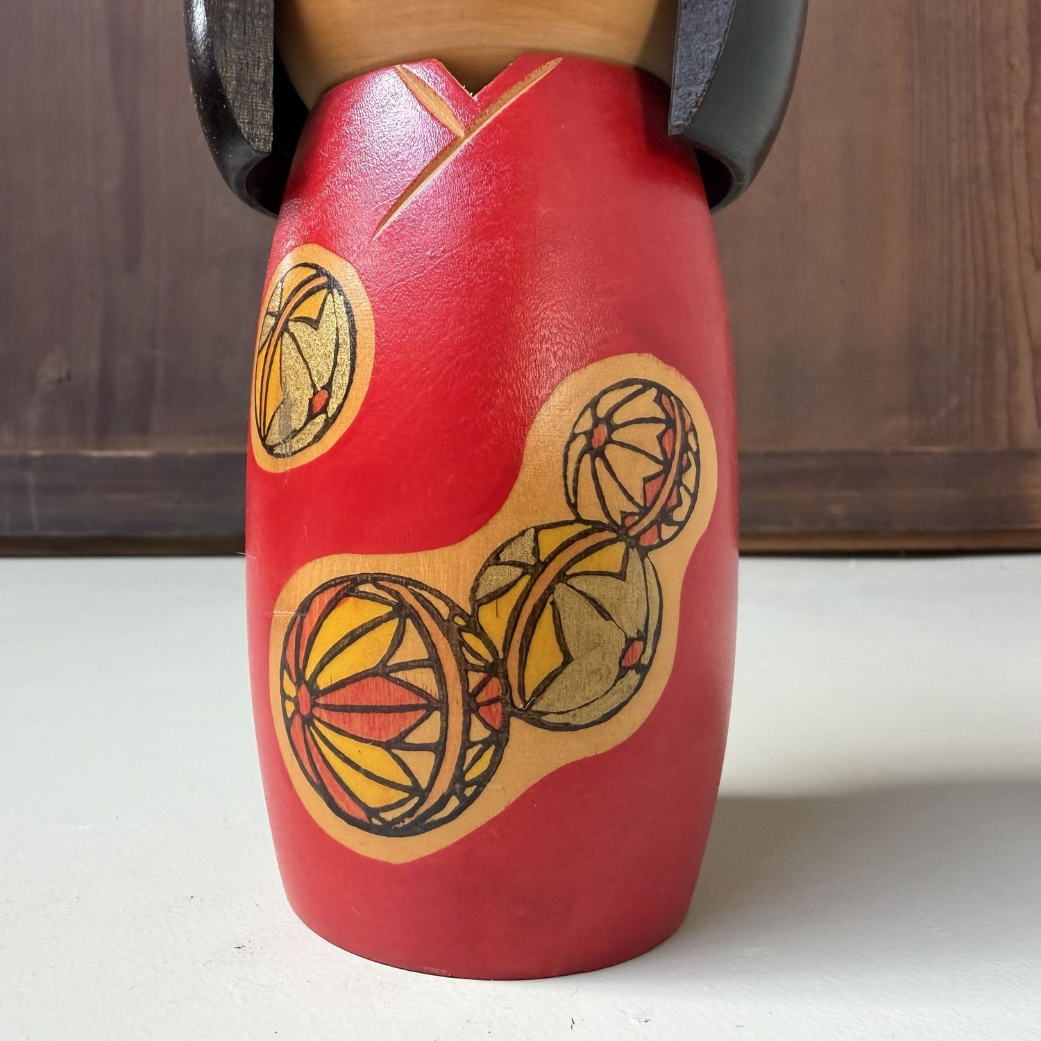 Vintage Sōsaku Kokeshi with Temari Motif, 1980s
