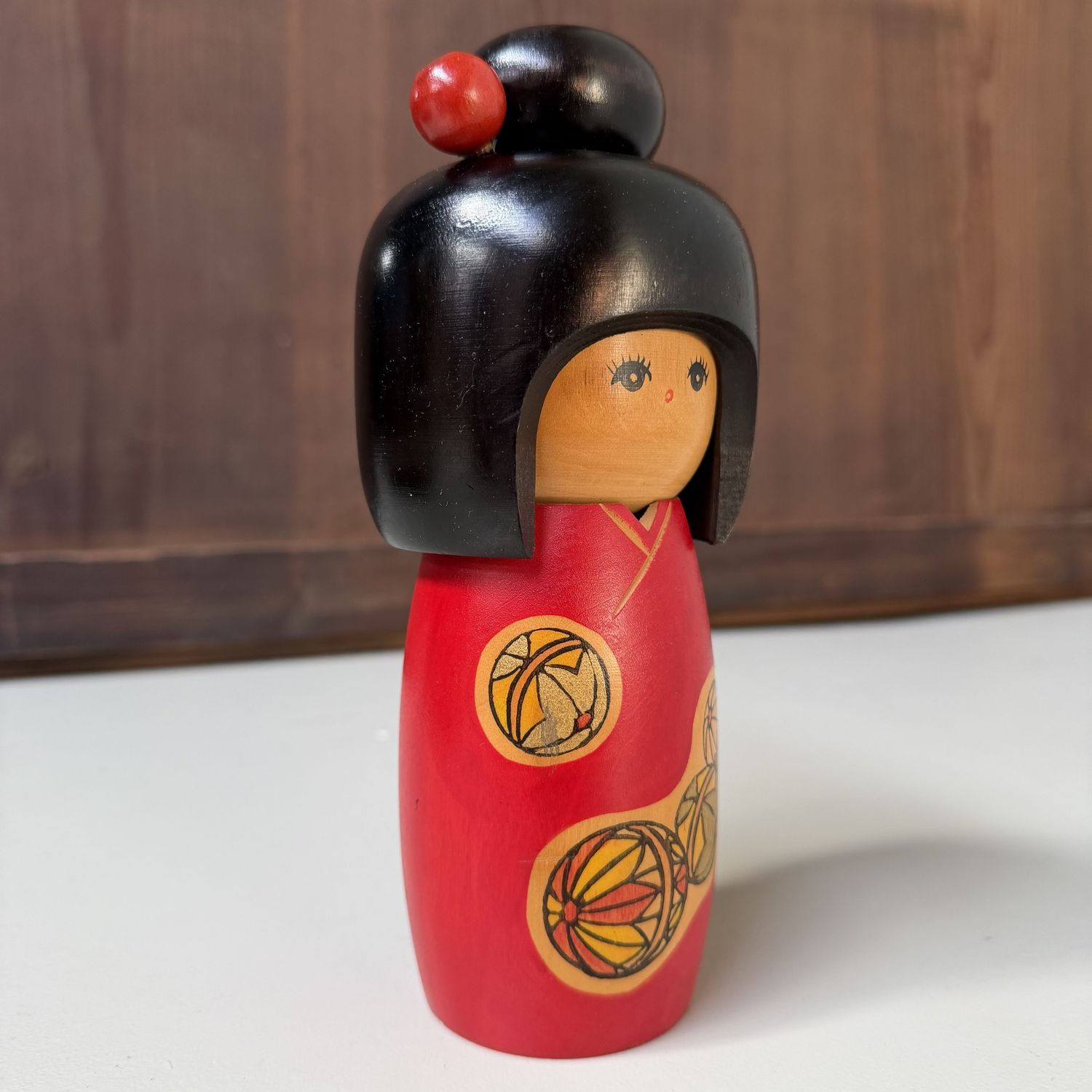 Vintage Sōsaku Kokeshi with Temari Motif, 1980s
