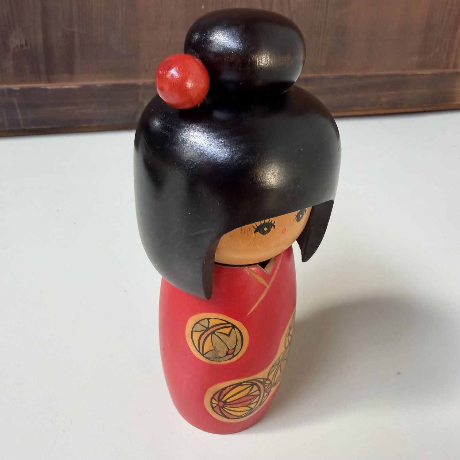 Vintage Sōsaku Kokeshi with Temari Motif, 1980s