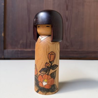 Vintage Flower Kokeshi by Okamoto Usaburo, 1970s