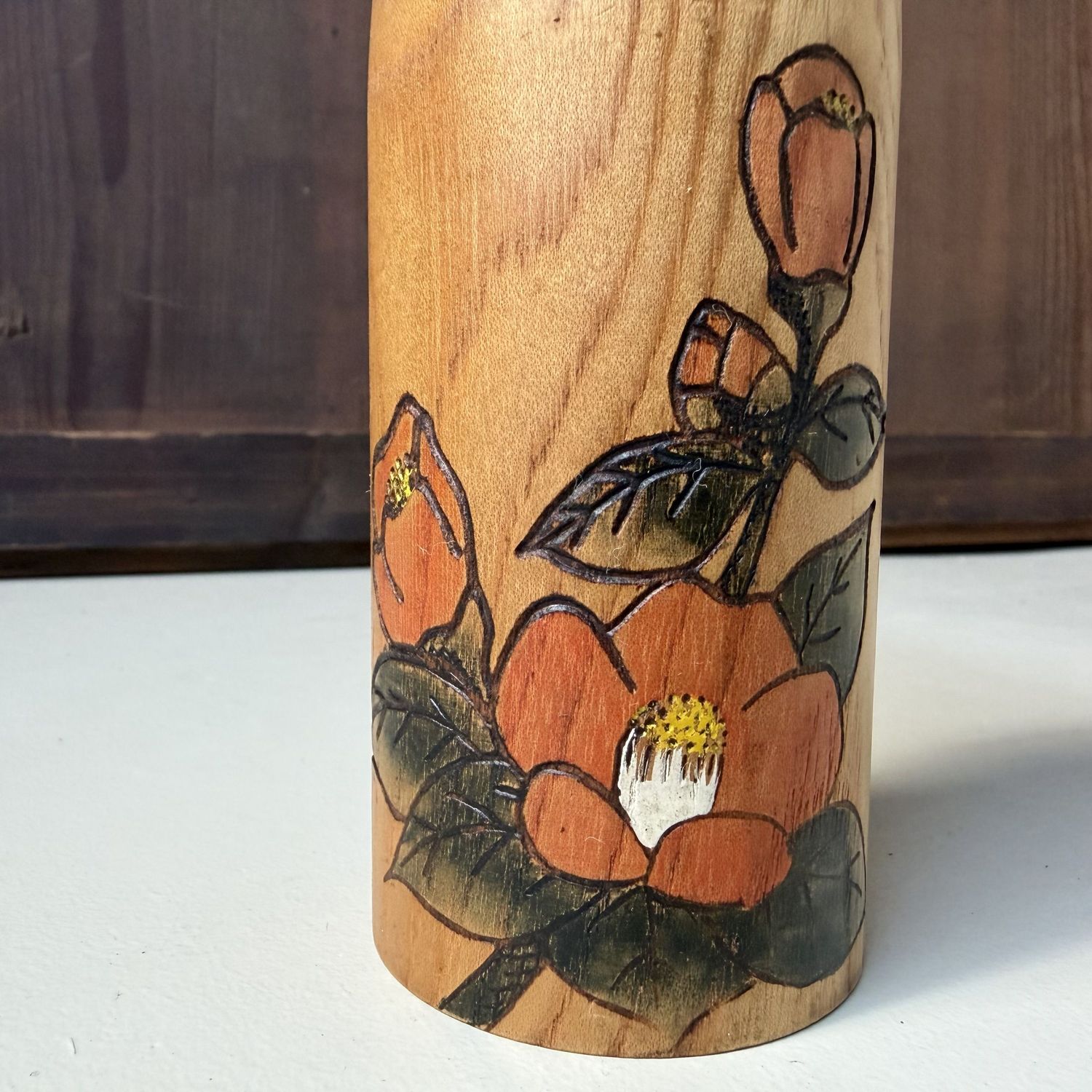 Vintage Flower Kokeshi by Okamoto Usaburo, 1970s Vintage Flower Kokeshi by Okamoto Usaburo, 1970s