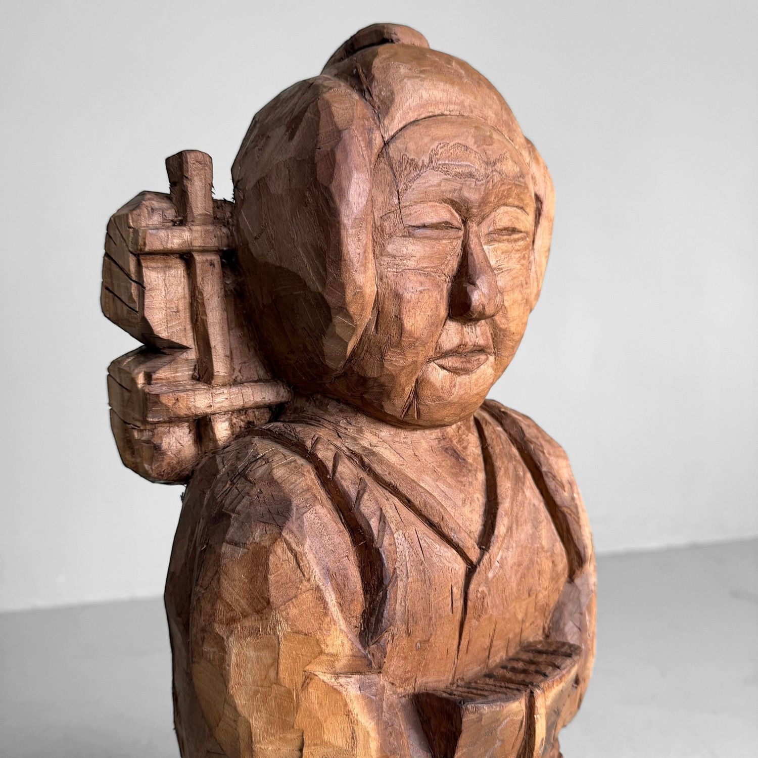 Japanese Mingei Wooden Sculpture of Ninomiya Kinjirō, Shōwa Period