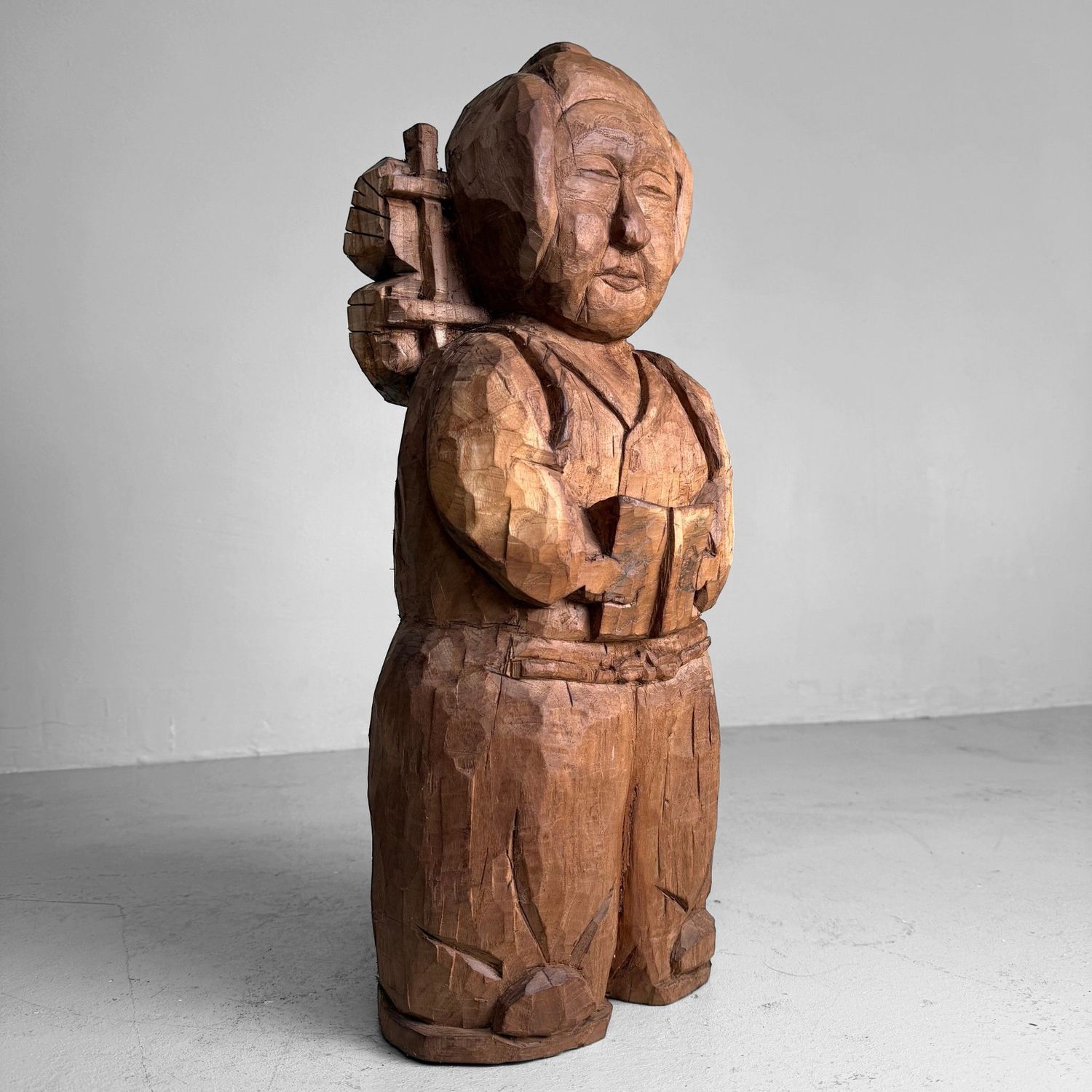 Japanese Mingei Wooden Sculpture of Ninomiya Kinjirō, Shōwa Period