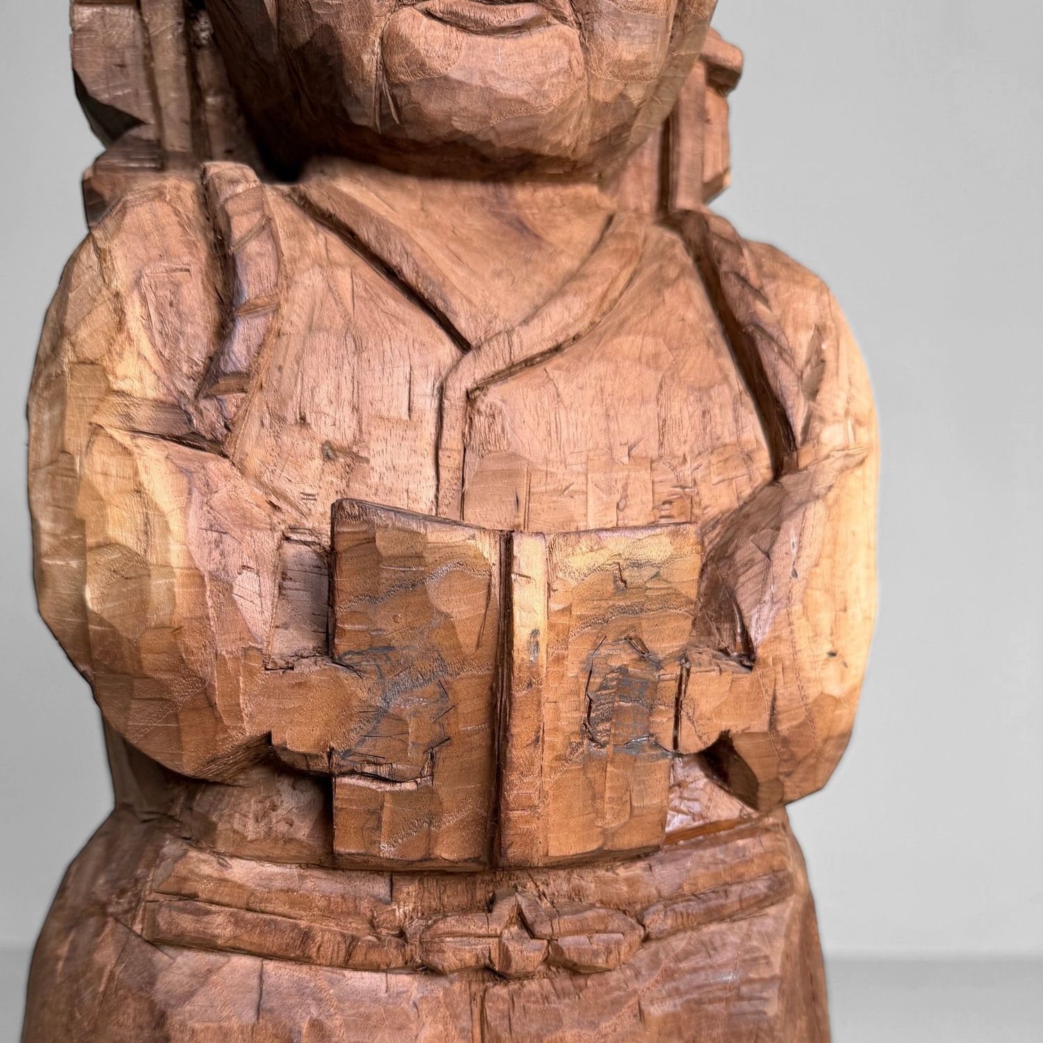 Japanese Mingei Wooden Sculpture of Ninomiya Kinjirō, Shōwa Period