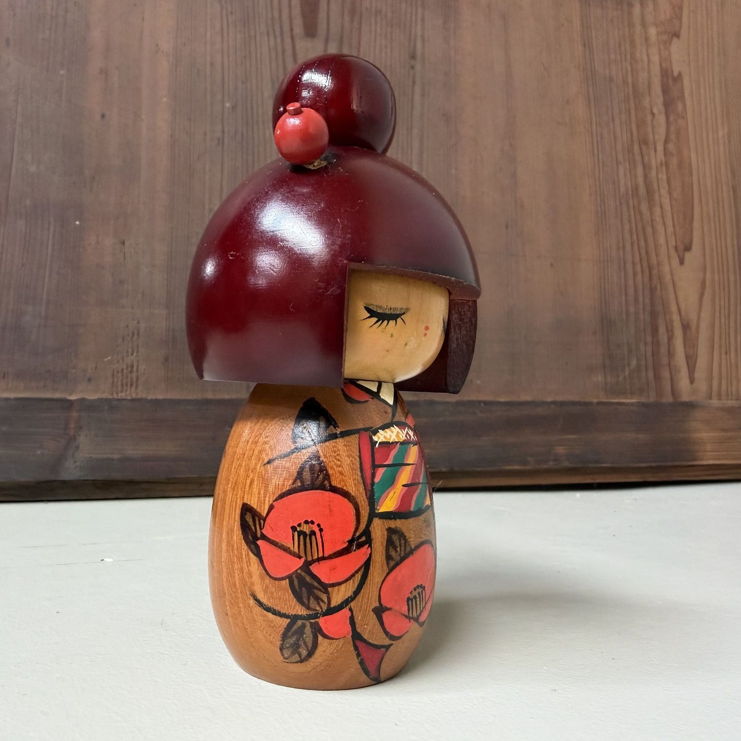 Vintage Sōsaku Kokeshi “Mebae” door Miyashita Hajime, 1980s