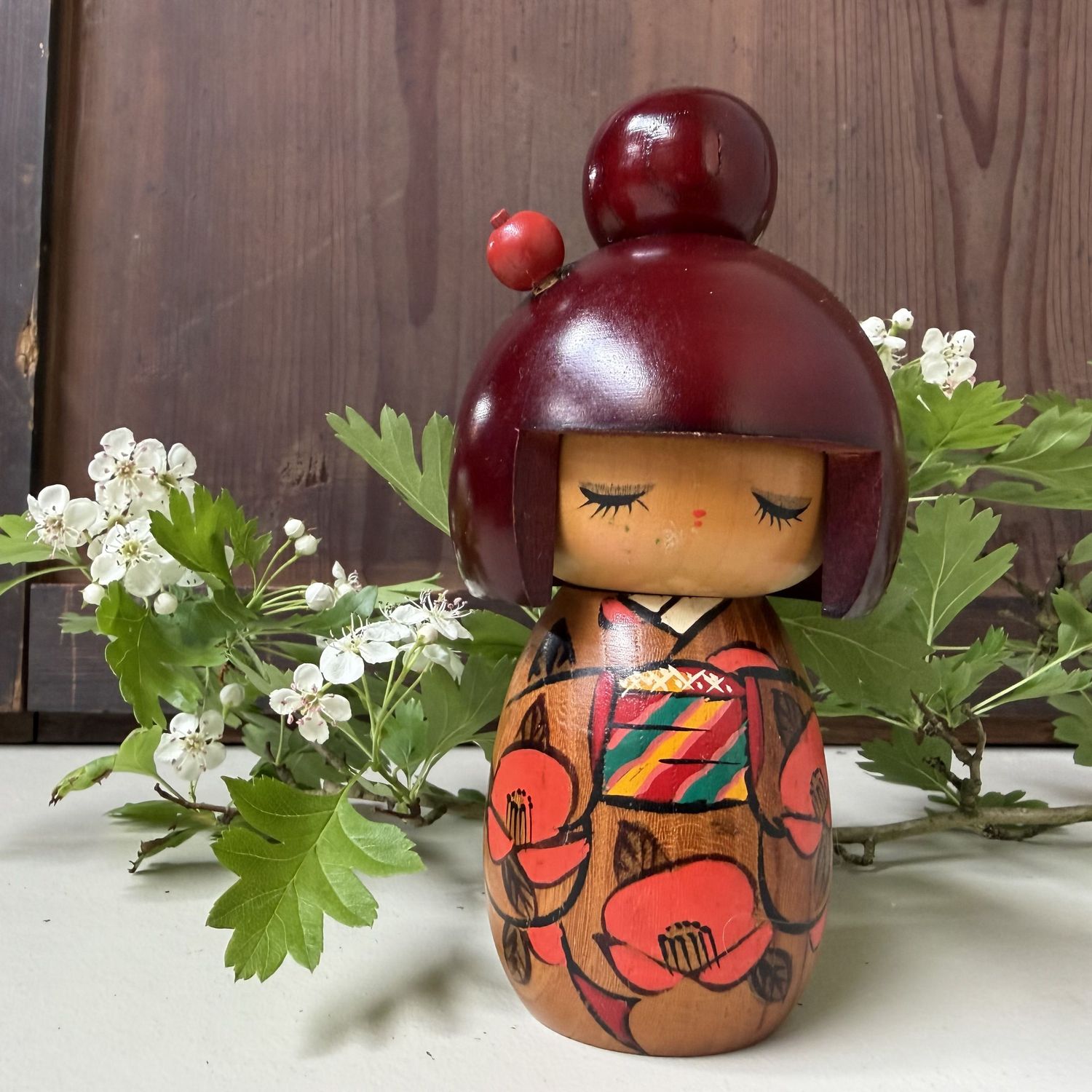 Vintage Sōsaku Kokeshi “Mebae” door Miyashita Hajime, 1980s