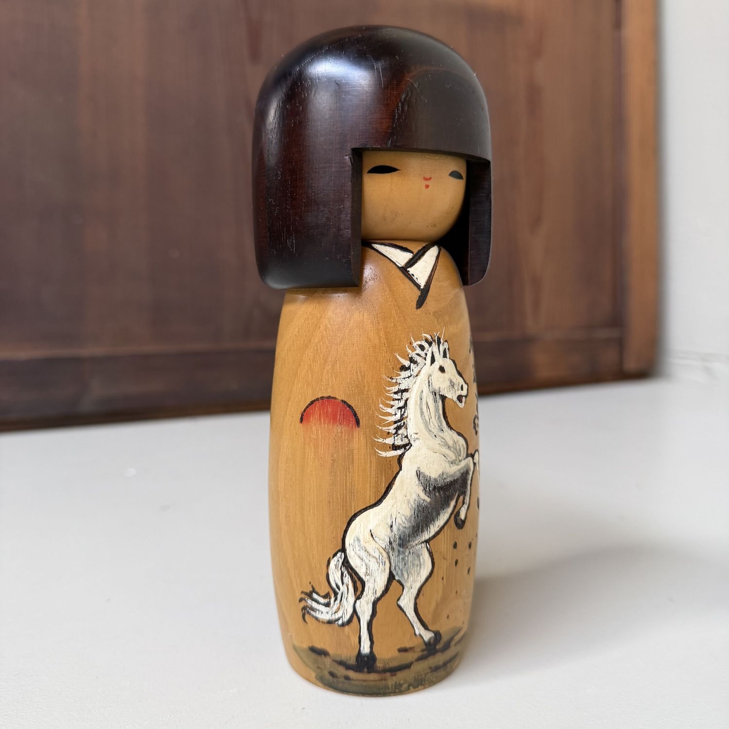 Vintage Kokeshi “Kaiun Uma” door Okamoto Usaburo, 1970s