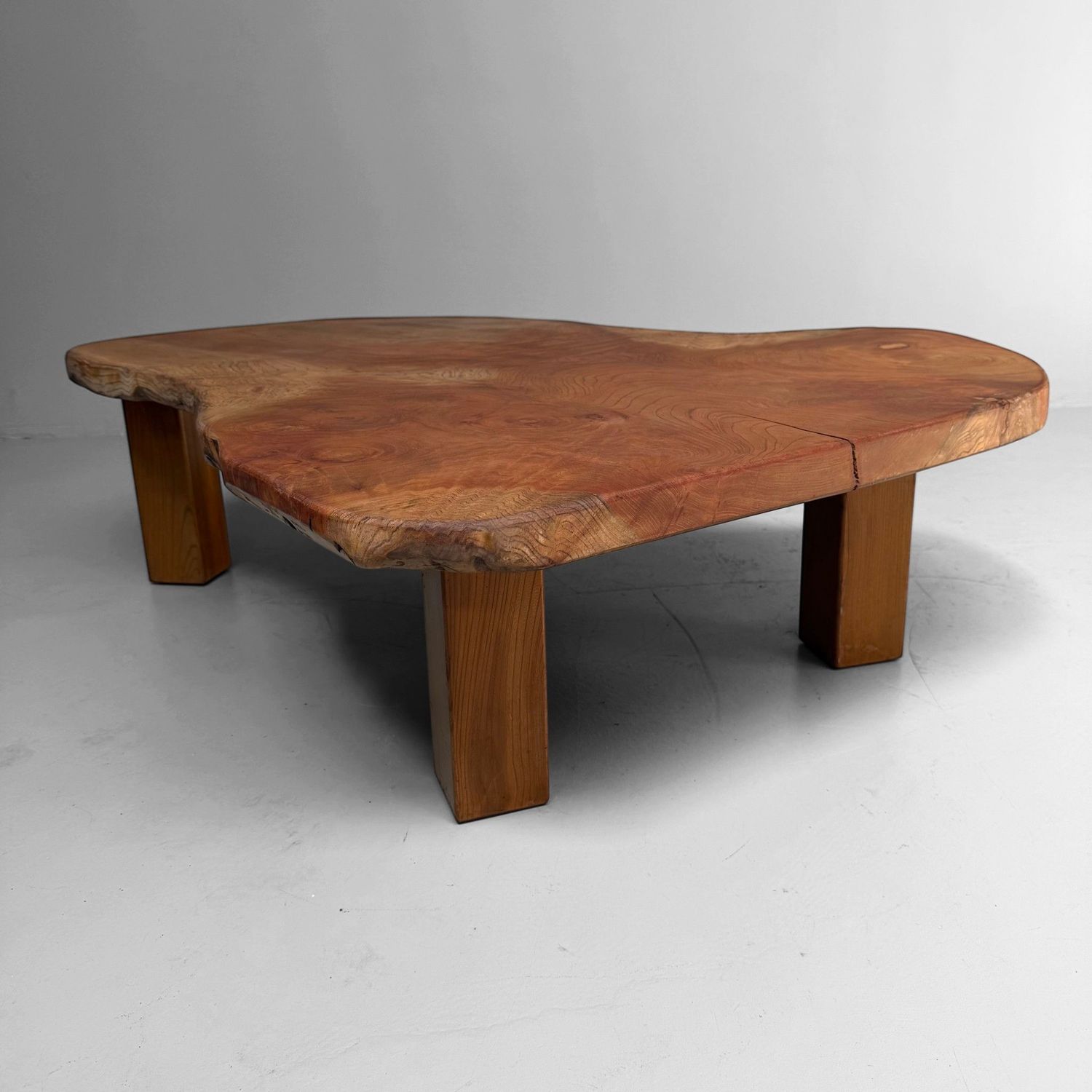 Organic Japanese Low Keyaki Slab Table, 1960s