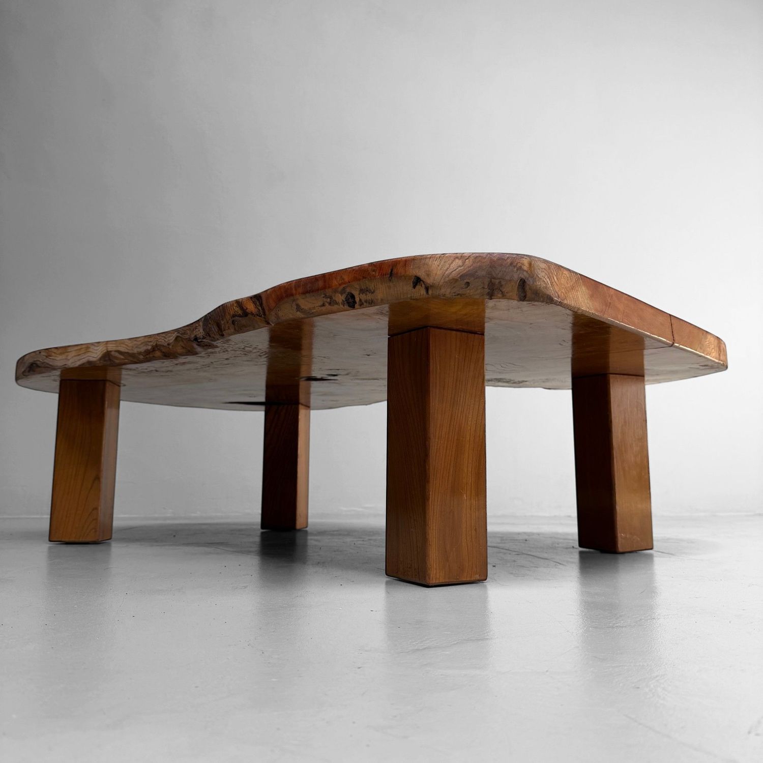 Organic Japanese Low Keyaki Slab Table, 1960s