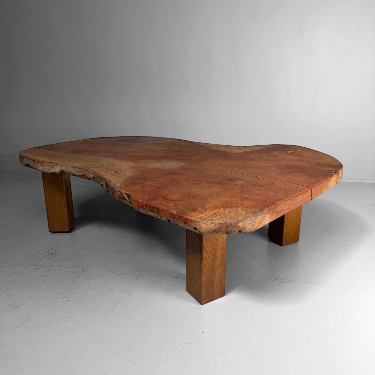 Organic Japanese Low Keyaki Slab Table, 1960s