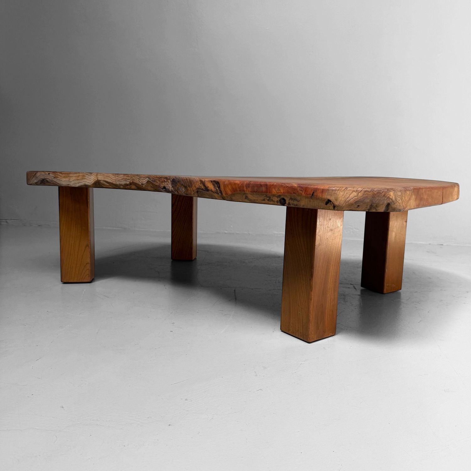 Organic Japanese Low Keyaki Slab Table, 1960s