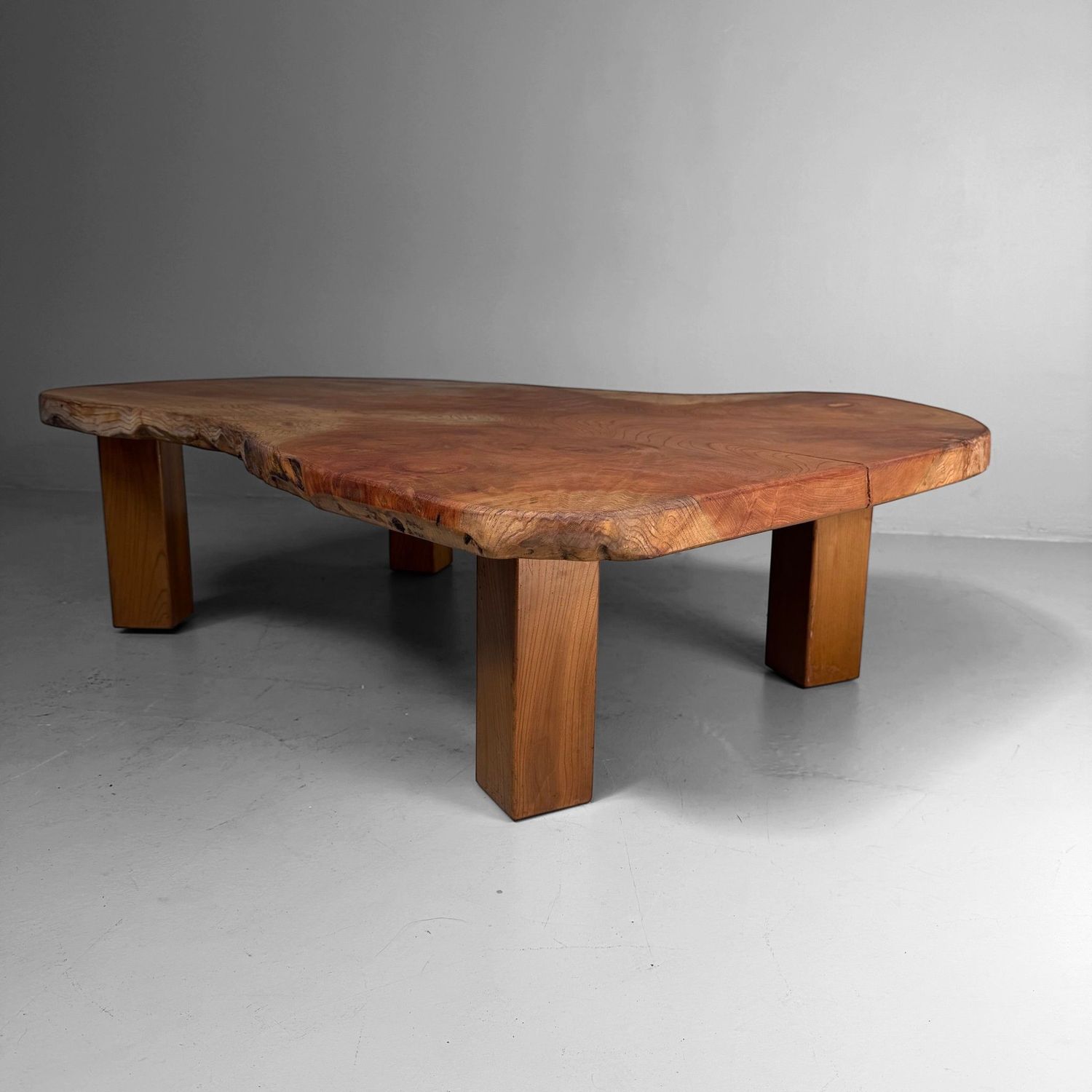 Organic Japanese Low Keyaki Slab Table, 1960s