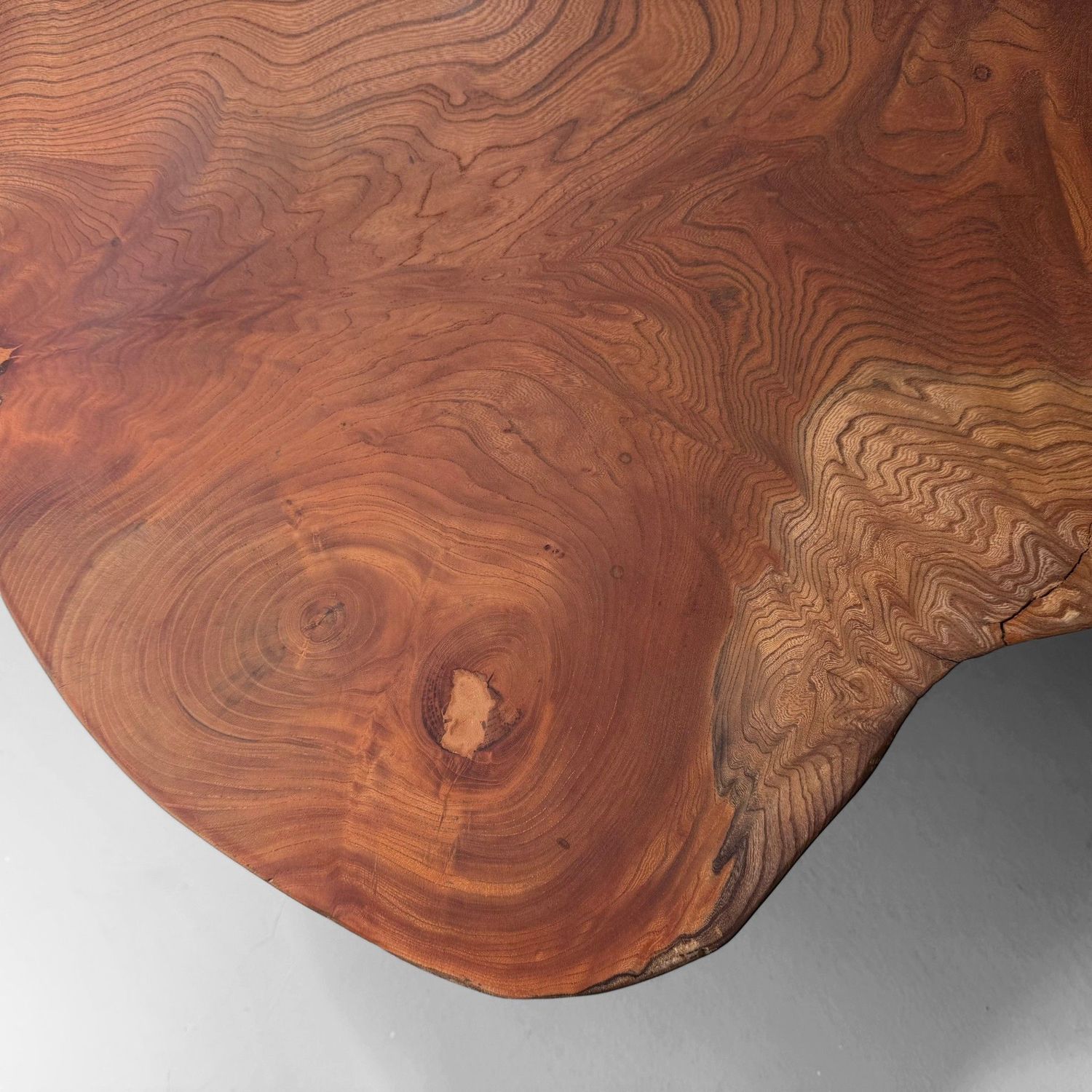 Organic Japanese Low Keyaki Slab Table, 1960s