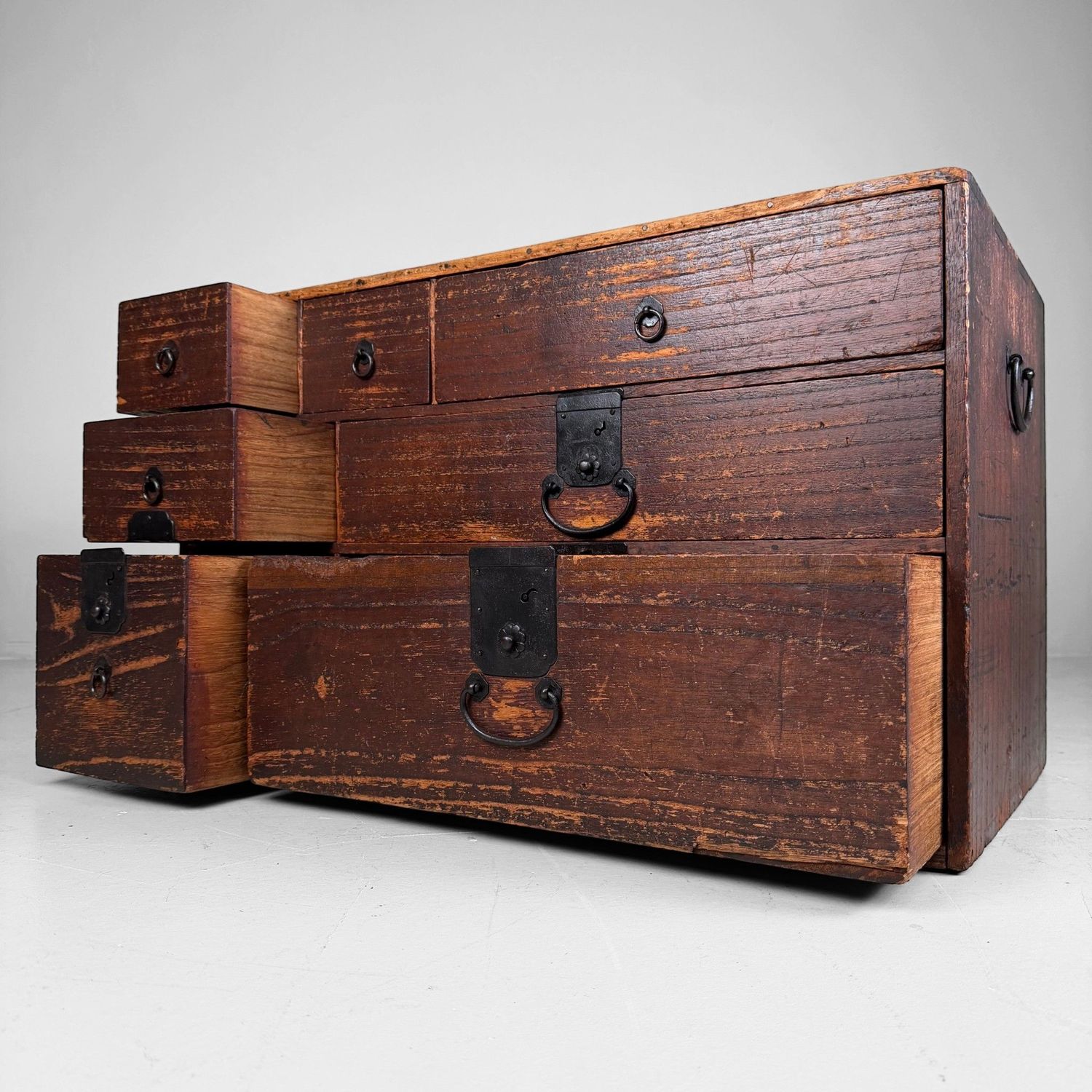 Low Japanese Kimono Tansu Chest of Drawers, c. 1900
