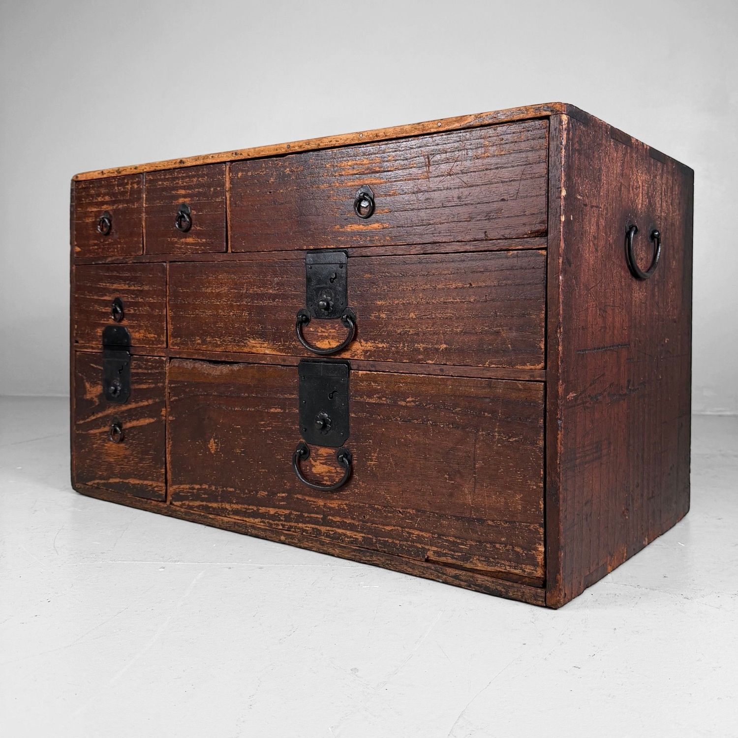 Low Japanese Kimono Tansu Chest of Drawers, c. 1900