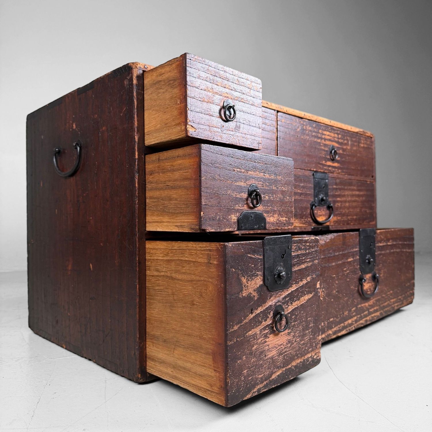 Low Japanese Kimono Tansu Chest of Drawers, c. 1900