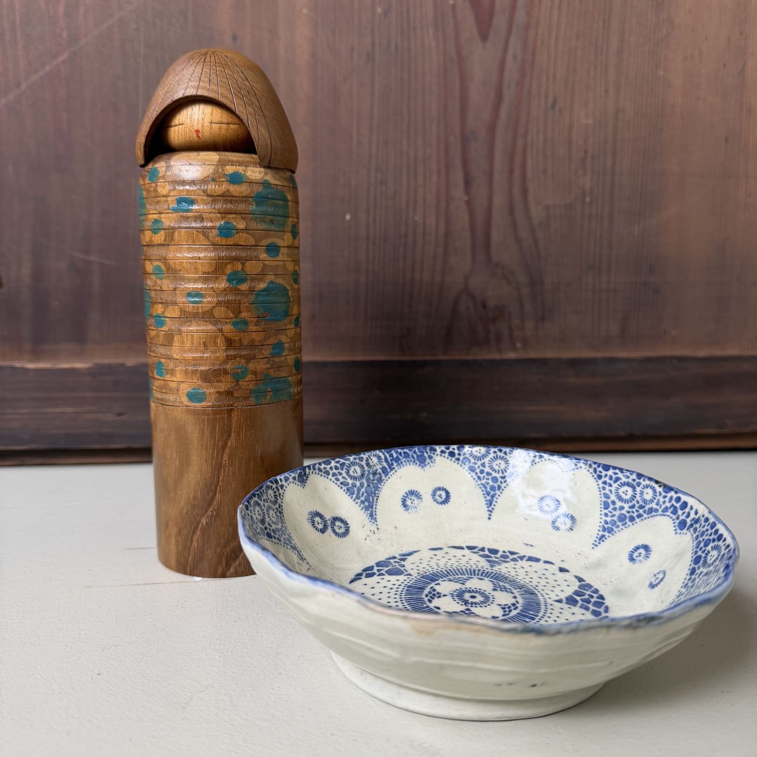 Vintage Sōsaku Kokeshi “Ikat Beauty” by Miyajima Muhitsu, 1970s
