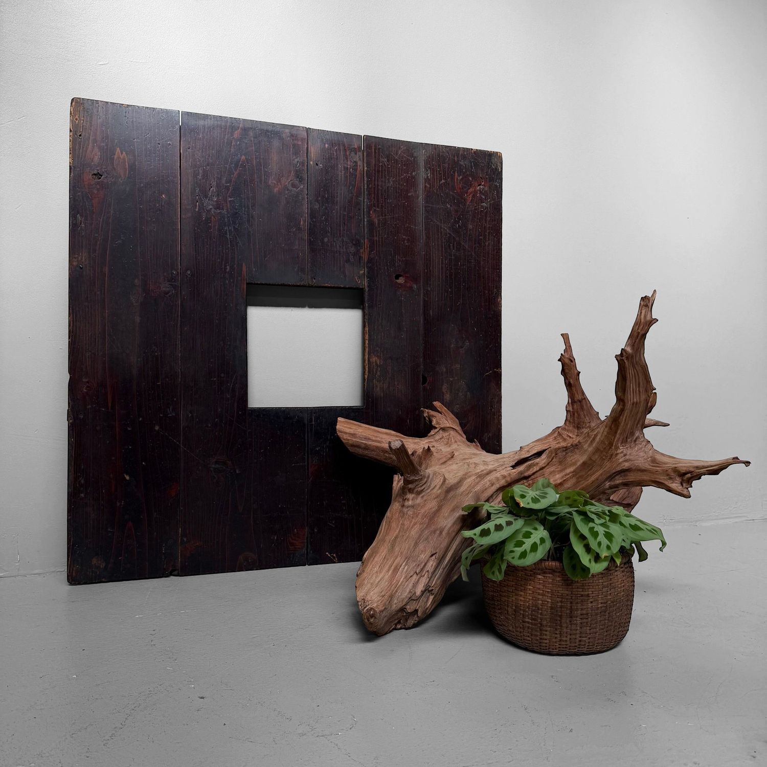 Antique Japanese Hibachi Frame / Wooden Wall Object, 1900s