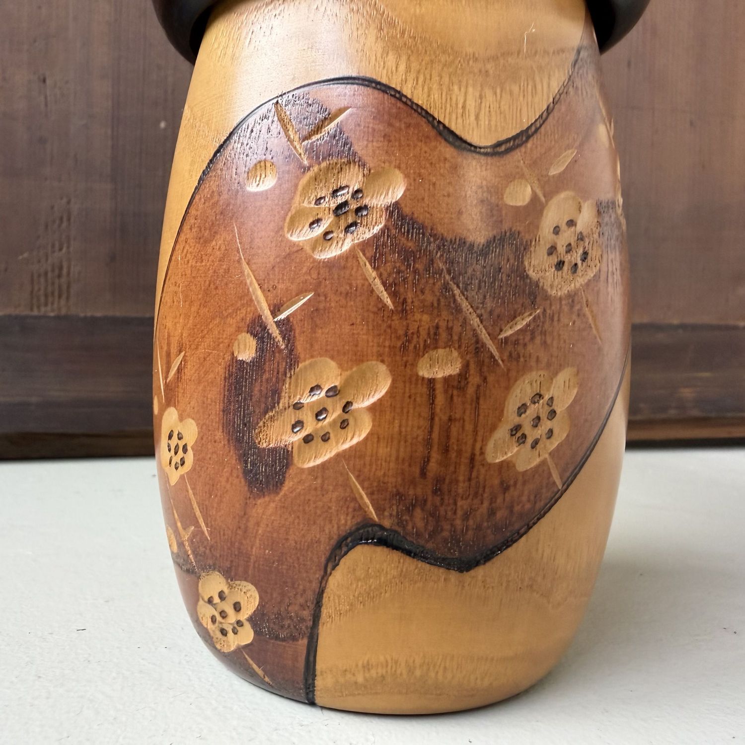 Vintage Japanese Usaburo Kokeshi with Ume Blossoms, 1997
