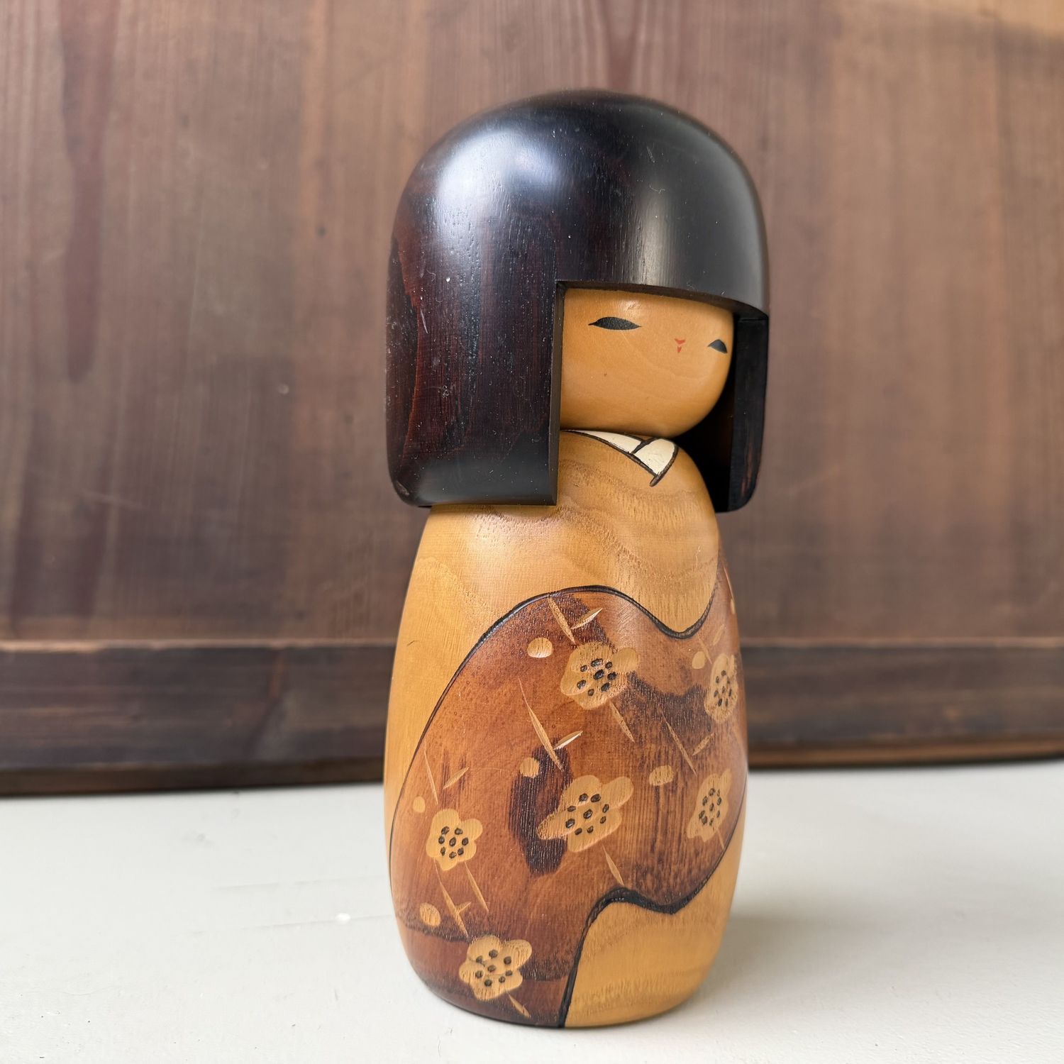 Vintage Japanese Usaburo Kokeshi with Ume Blossoms, 1997