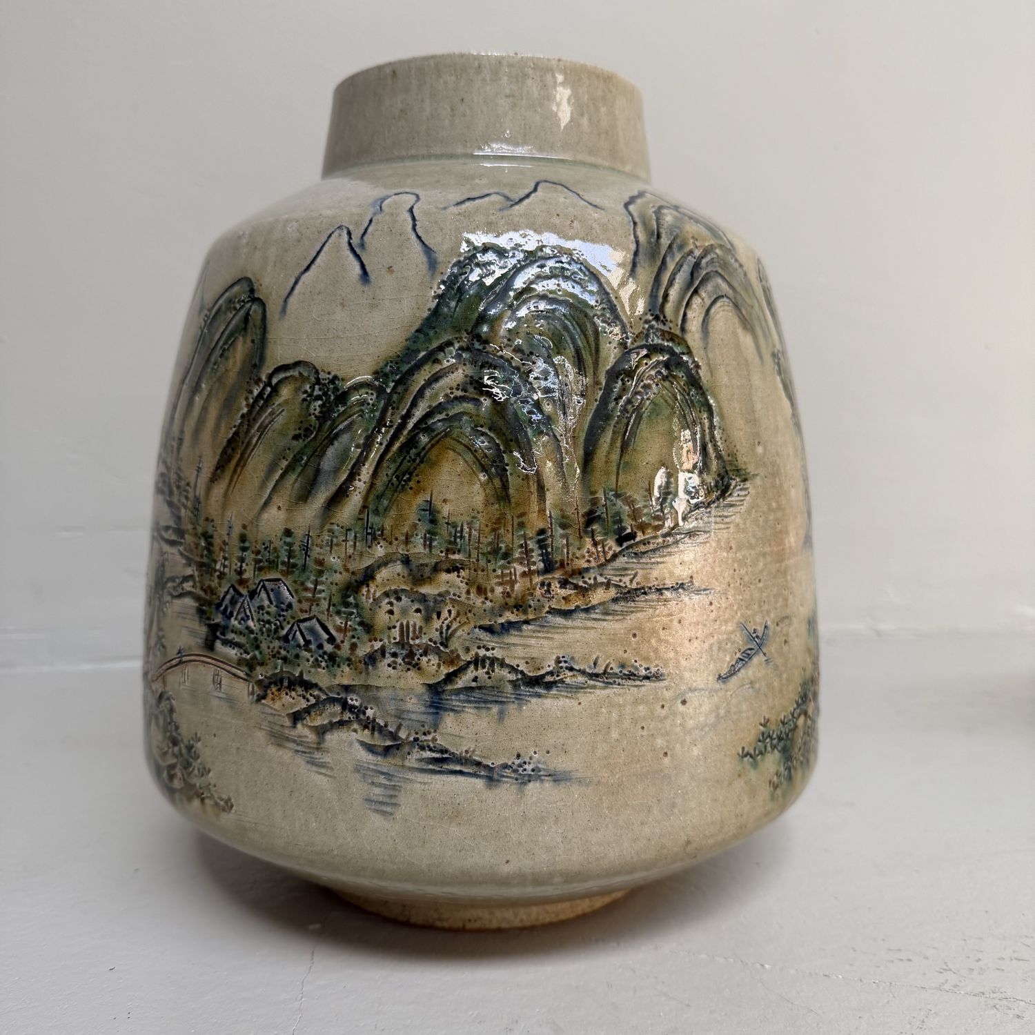 Japanese Hai-yū Sansui Landscape Vase by Setsufū, c. 1970s