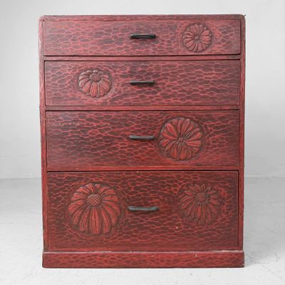 Antique Japanese Drawer Cabinet ‘Kiku’, Small Storage Cabinet, c. 1920