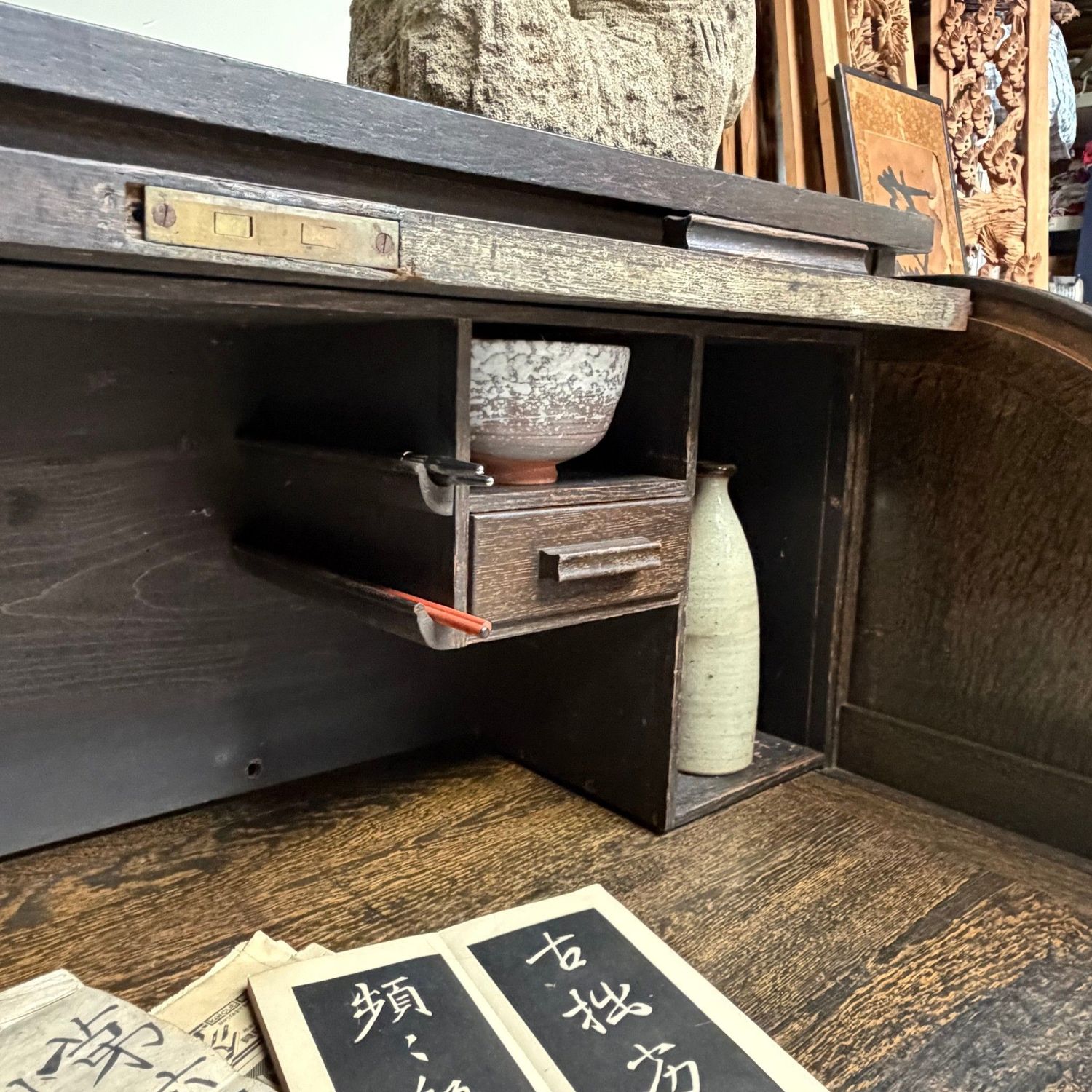 Japanese Seated Writing Desk / Shosai-zukue with Tambour Door, 1920–1930