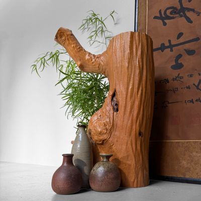 Vintage Japanese Shizenboku Ikebana Object, Wooden Decoration, 1960s
