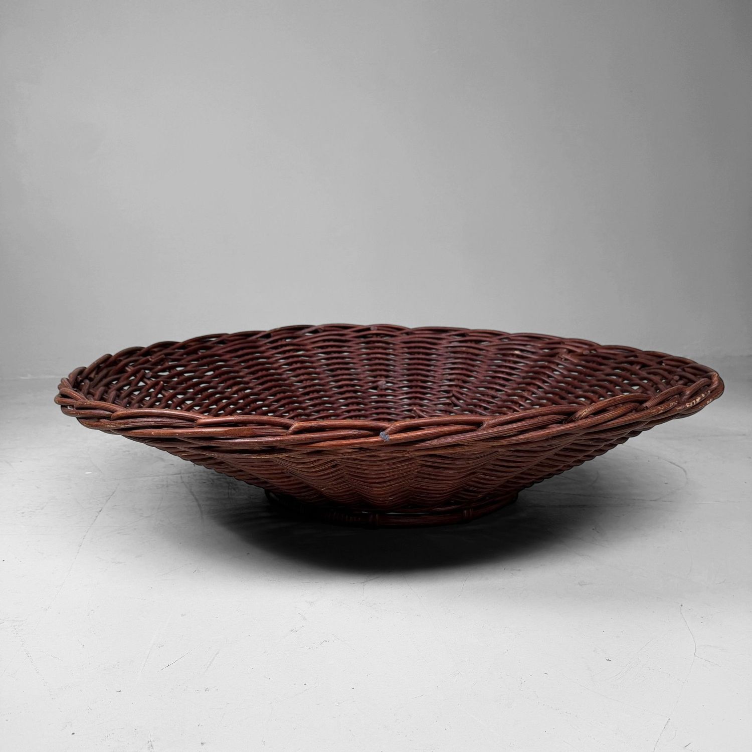 Large Japanese Handwoven Rattan Basket Bowl, 1960–1970s