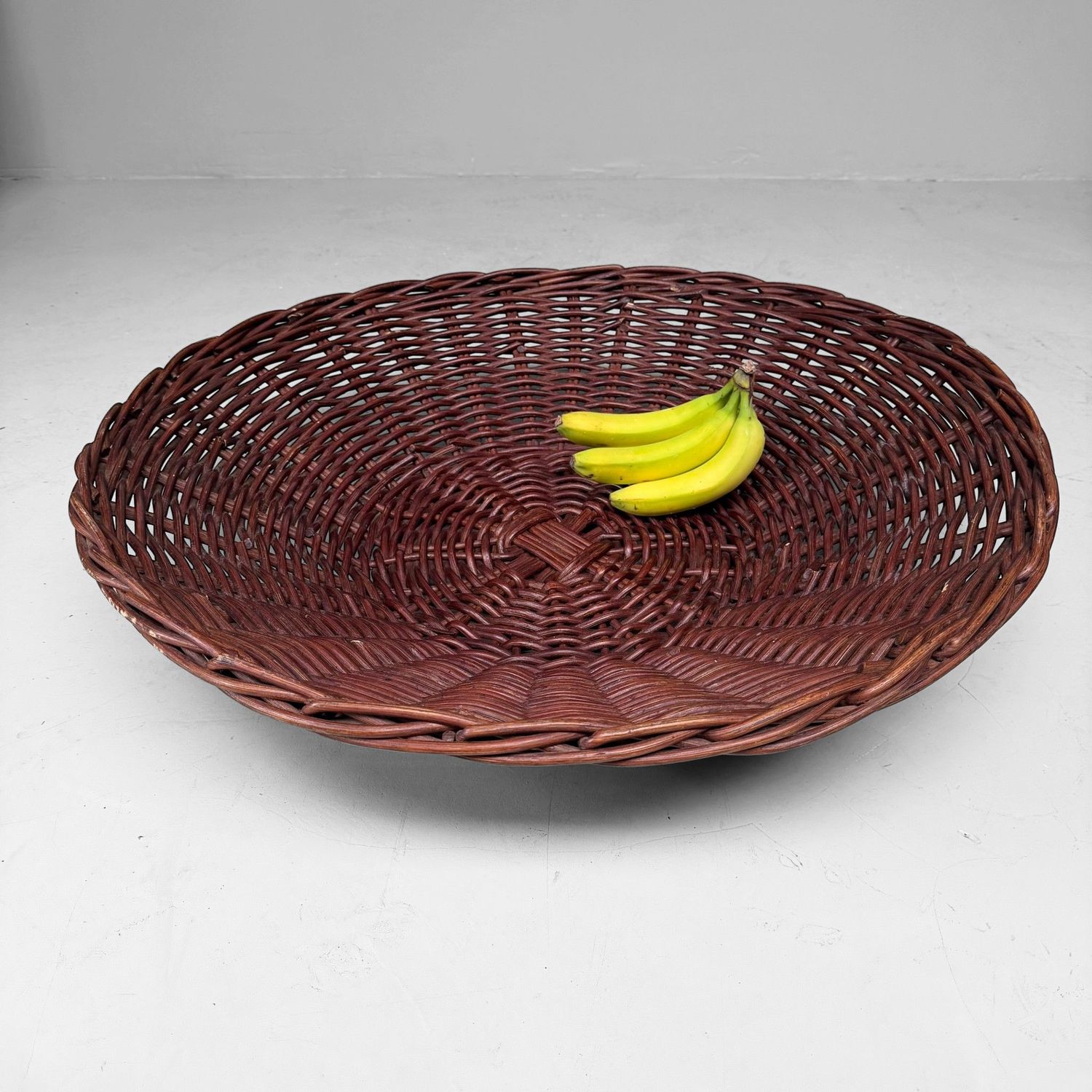 Large Japanese Handwoven Rattan Basket Bowl, 1960–1970s