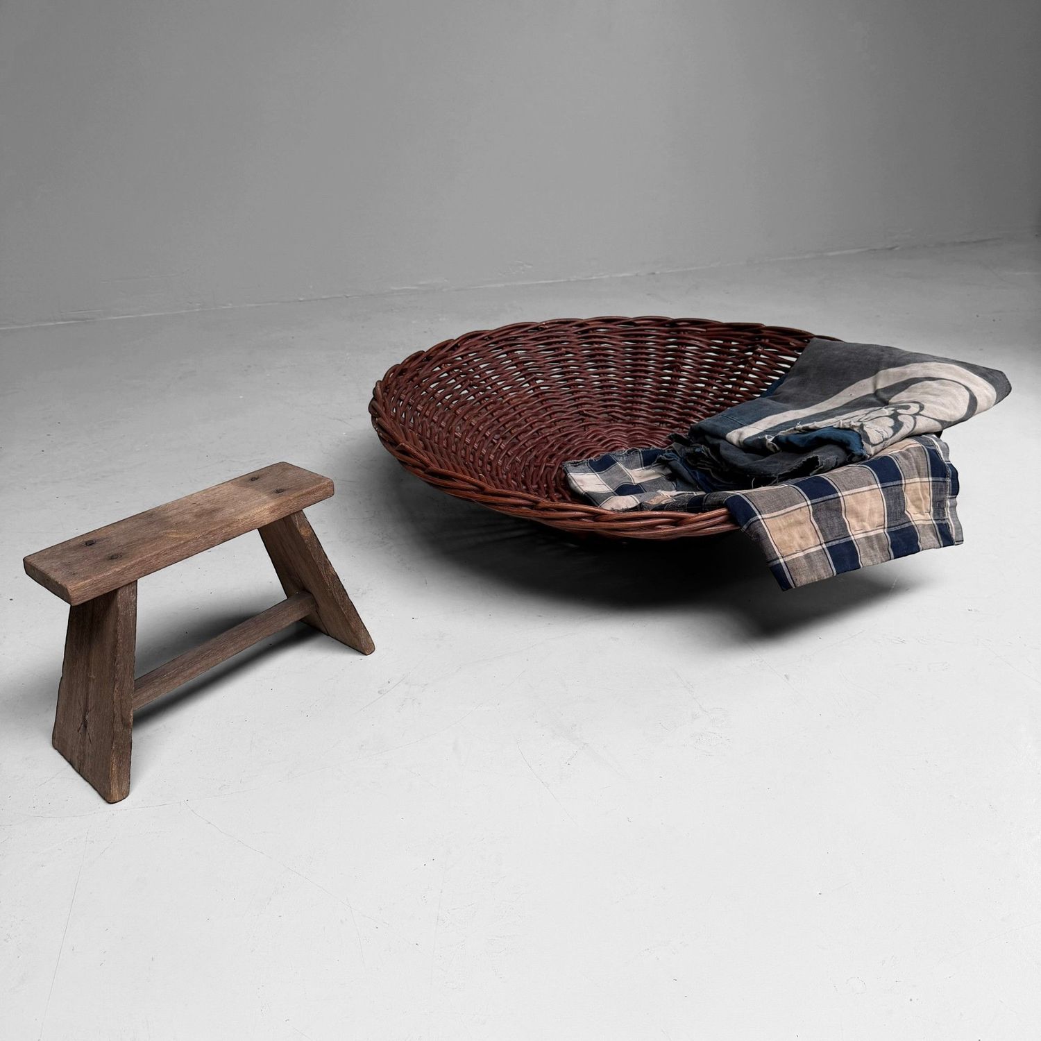 Large Japanese Handwoven Rattan Basket Bowl, 1960–1970s
