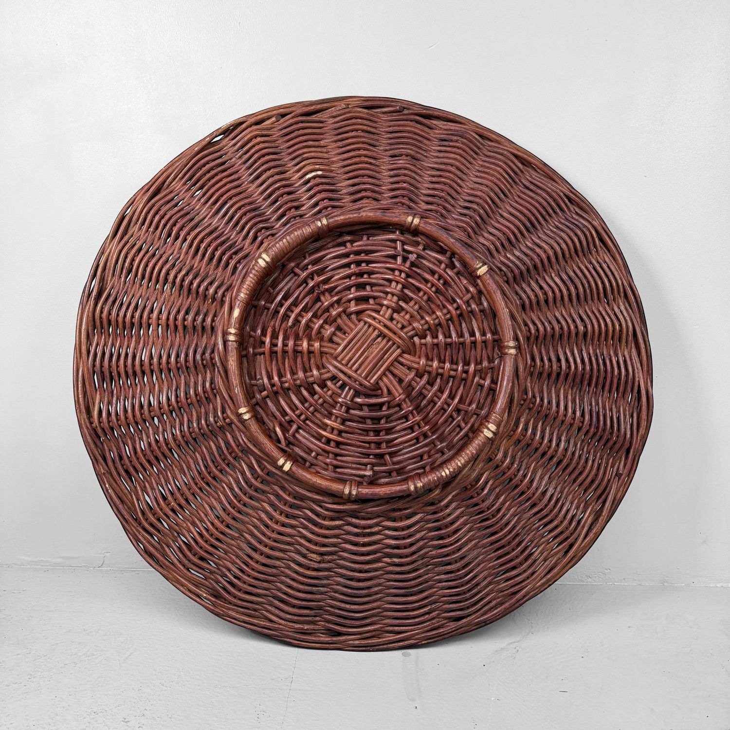 Large Japanese Handwoven Rattan Basket Bowl, 1960–1970s