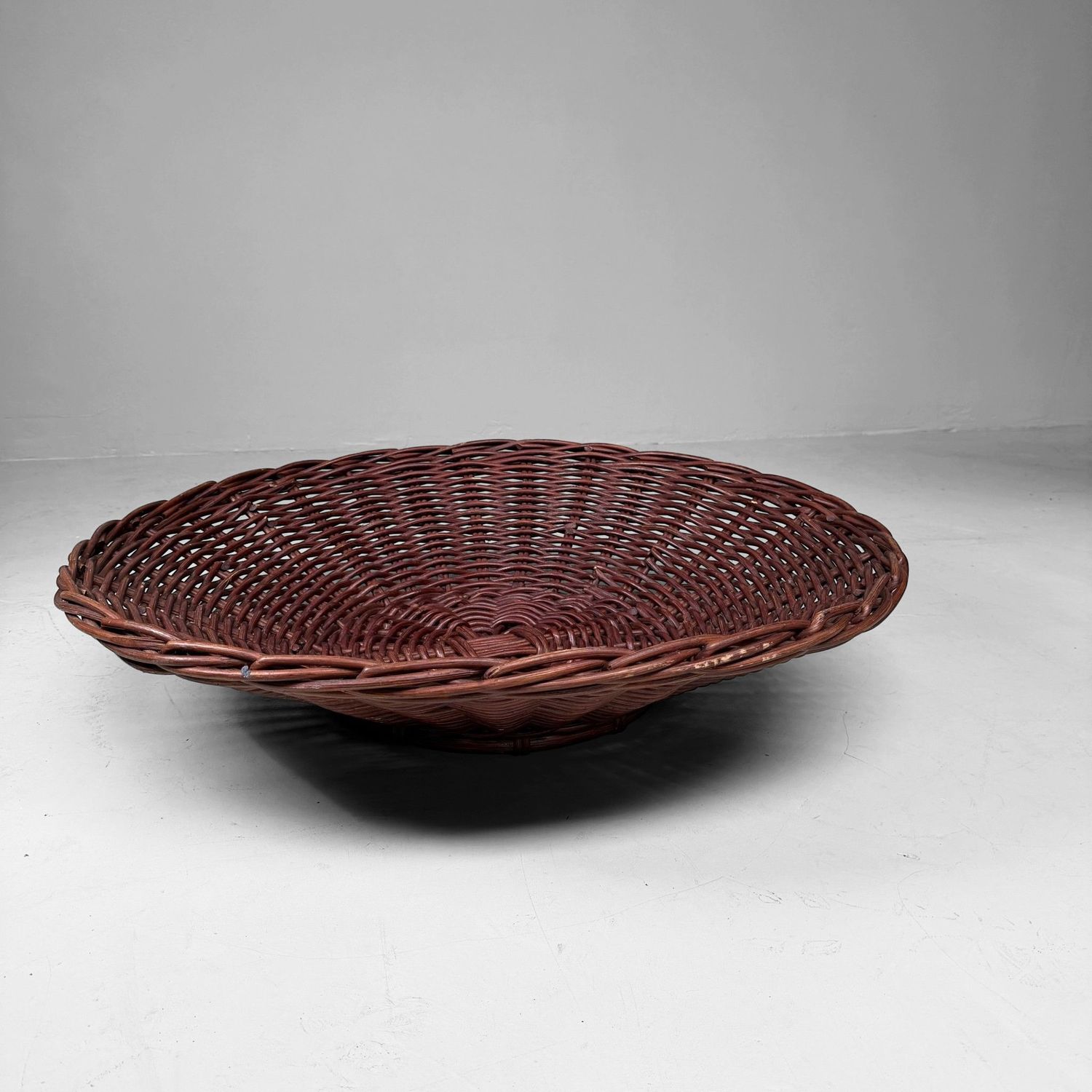 Large Japanese Handwoven Rattan Basket Bowl, 1960–1970s
