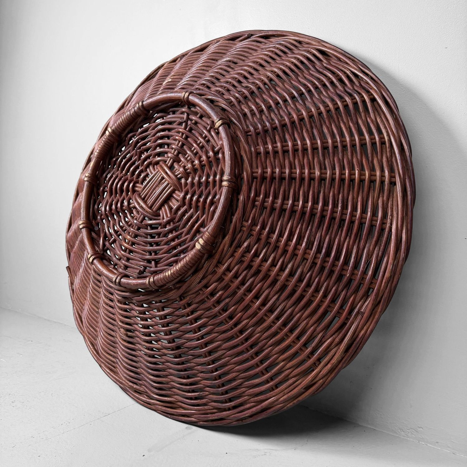 Large Japanese Handwoven Rattan Basket Bowl, 1960–1970s