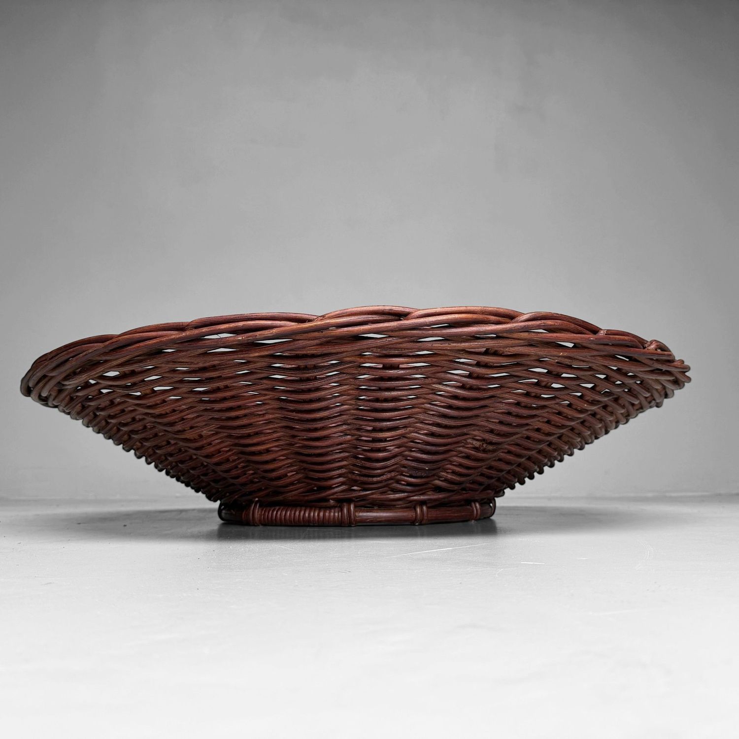 Large Japanese Handwoven Rattan Basket Bowl, 1960–1970s