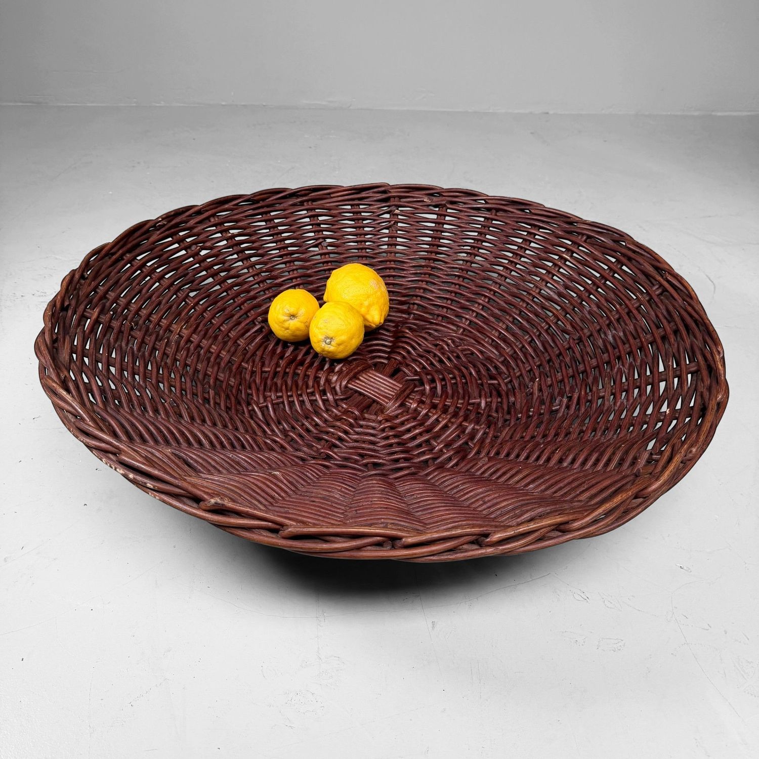 Large Japanese Handwoven Rattan Basket Bowl, 1960–1970s