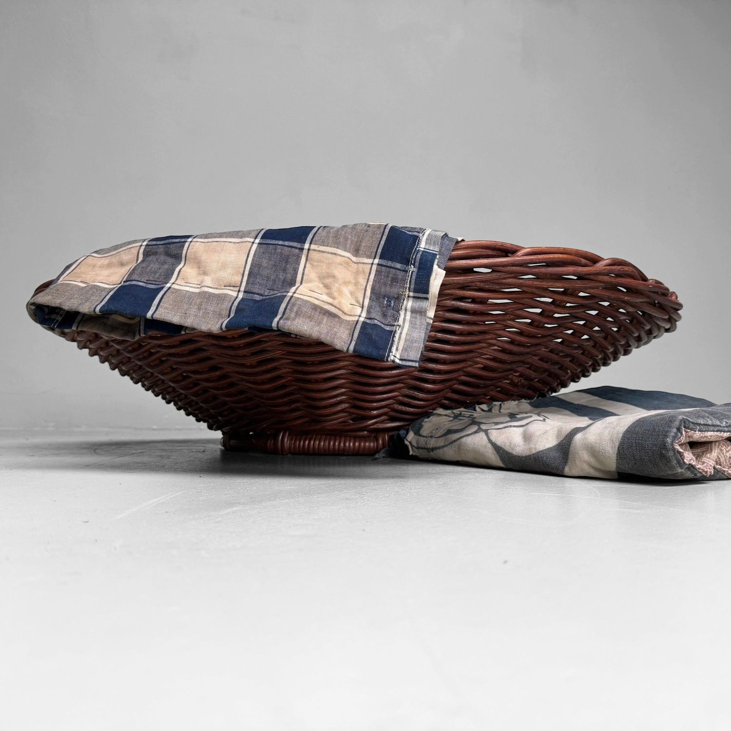 Large Japanese Handwoven Rattan Basket Bowl, 1960–1970s